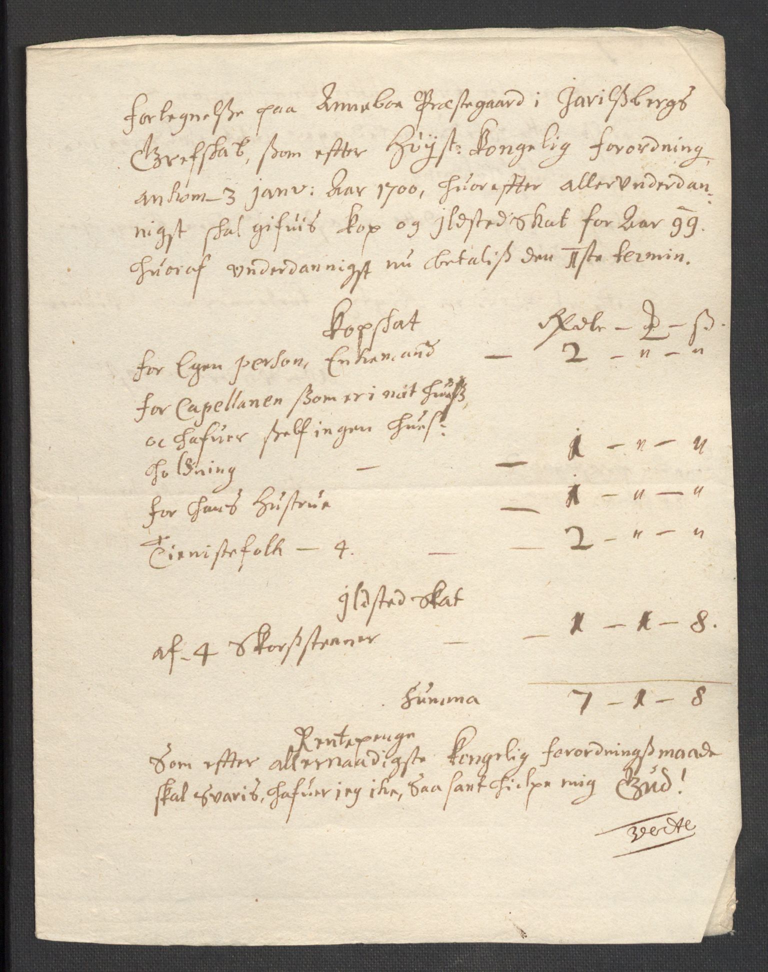 Rentekammeret inntil 1814, Reviderte regnskaper, Fogderegnskap, AV/RA-EA-4092/R32/L1869: Fogderegnskap Jarlsberg grevskap, 1700-1701, s. 136