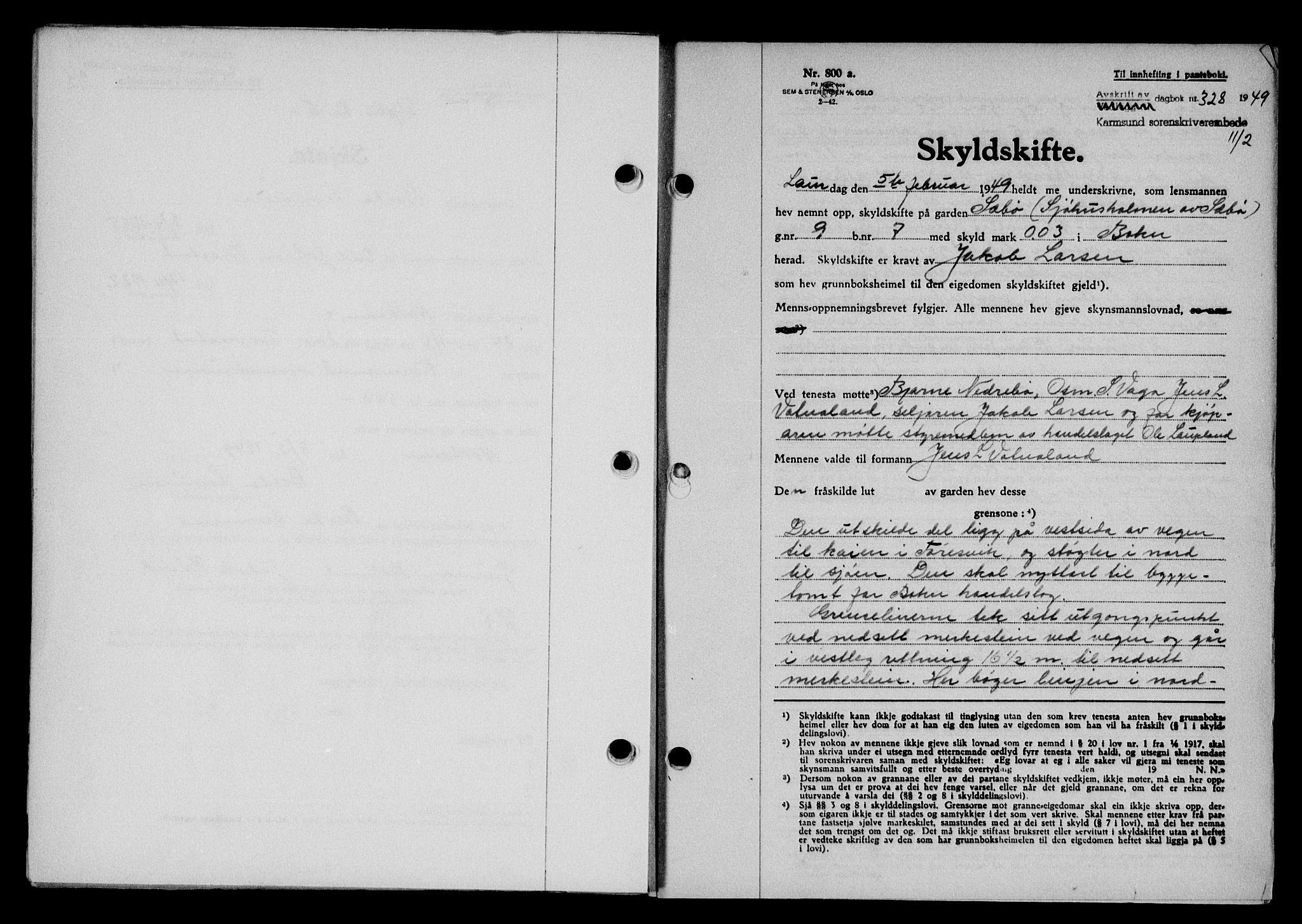 Karmsund sorenskriveri, SAST/A-100311/01/II/IIB/L0095: Pantebok nr. 75A, 1948-1949, Dagboknr: 328/1949