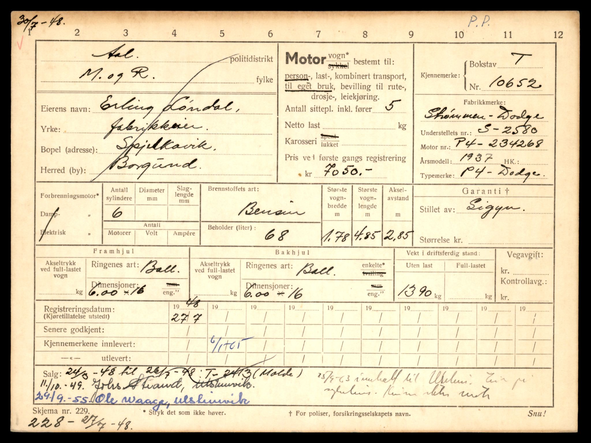 Møre og Romsdal vegkontor - Ålesund trafikkstasjon, AV/SAT-A-4099/F/Fe/L0022: Registreringskort for kjøretøy T 10584 - T 10694, 1927-1998, s. 2001