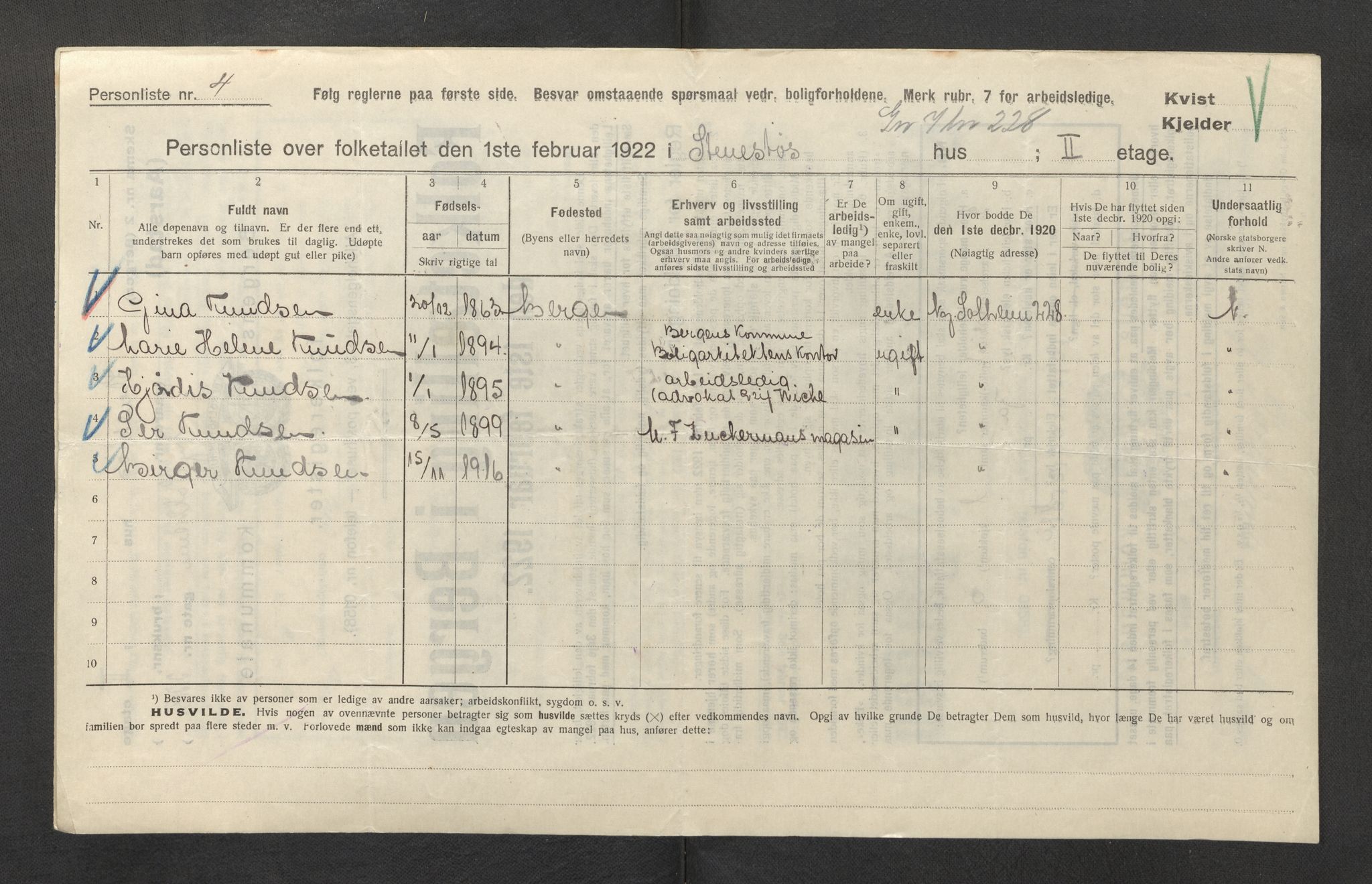 SAB, Kommunal folketelling 1922 for Bergen kjøpstad, 1922, s. 59332