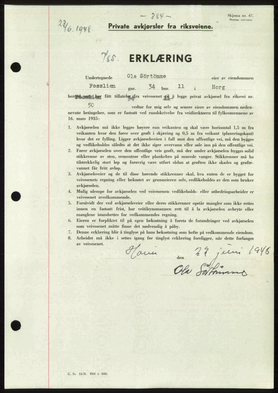 Gauldal sorenskriveri, SAT/A-0014/1/2/2C: Pantebok nr. A6, 1948-1948, Dagboknr: 785/1948