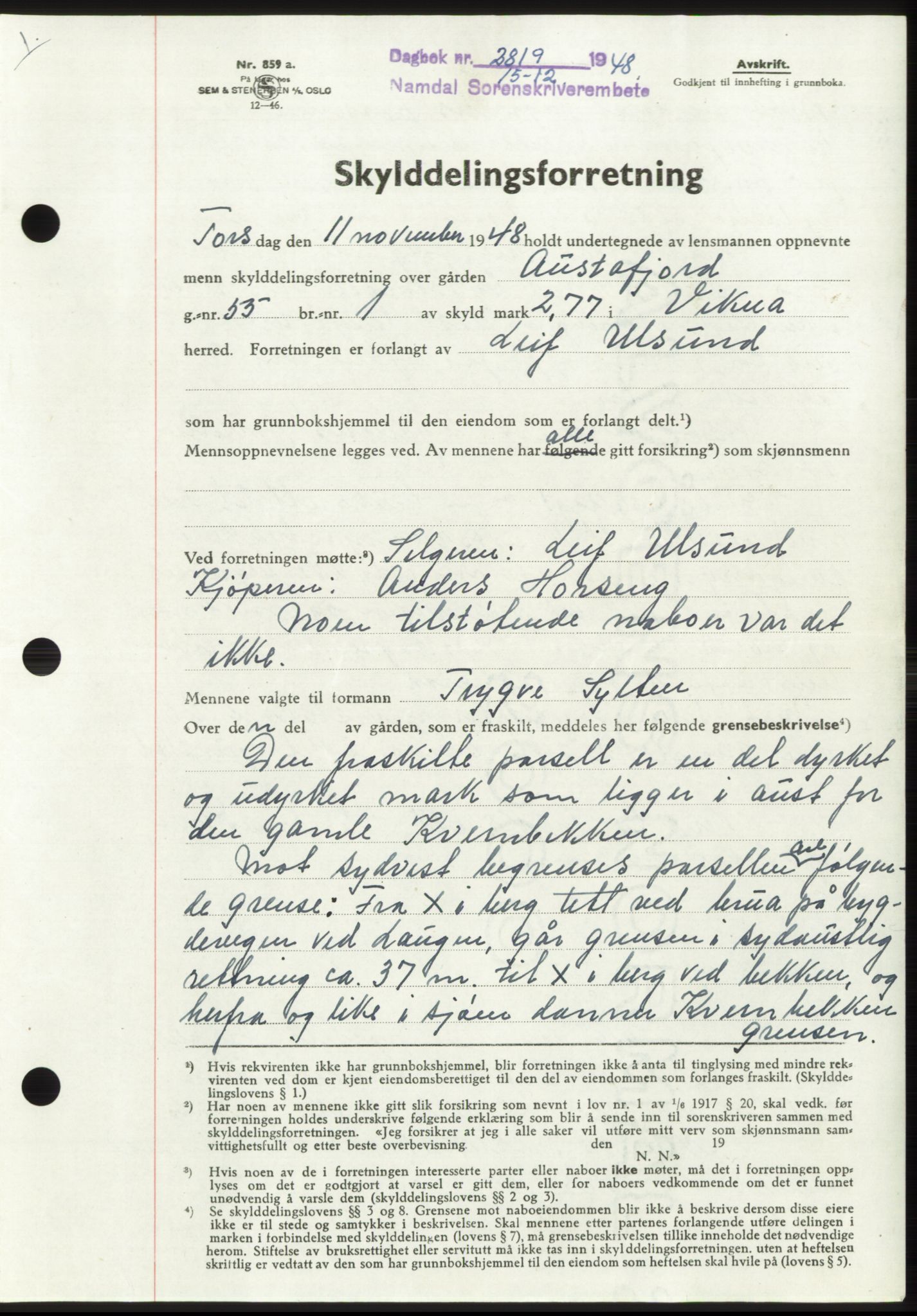Namdal sorenskriveri, SAT/A-4133/1/2/2C: Pantebok nr. -, 1948-1948, Dagboknr: 2819/1948
