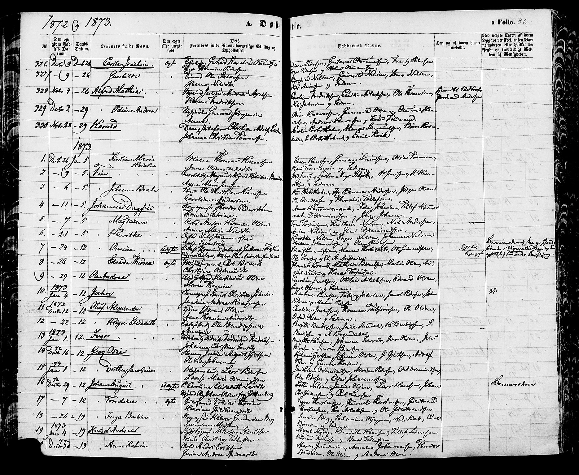 Kristiansand domprosti, AV/SAK-1112-0006/F/Fa/L0015: Ministerialbok nr. A 15, 1867-1880, s. 86