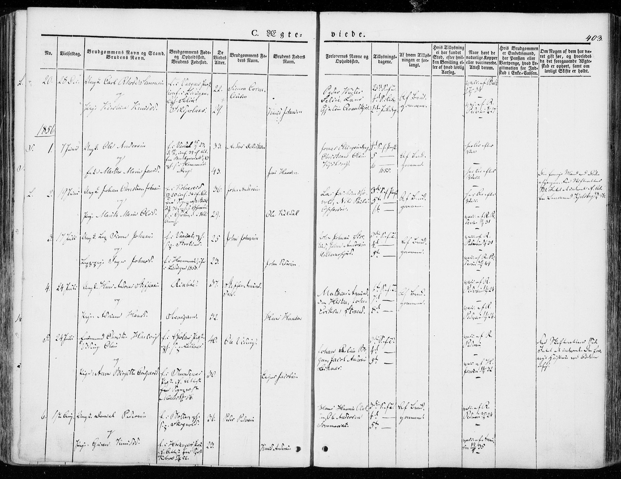 Ministerialprotokoller, klokkerbøker og fødselsregistre - Nordland, SAT/A-1459/872/L1033: Ministerialbok nr. 872A08, 1840-1863, s. 403