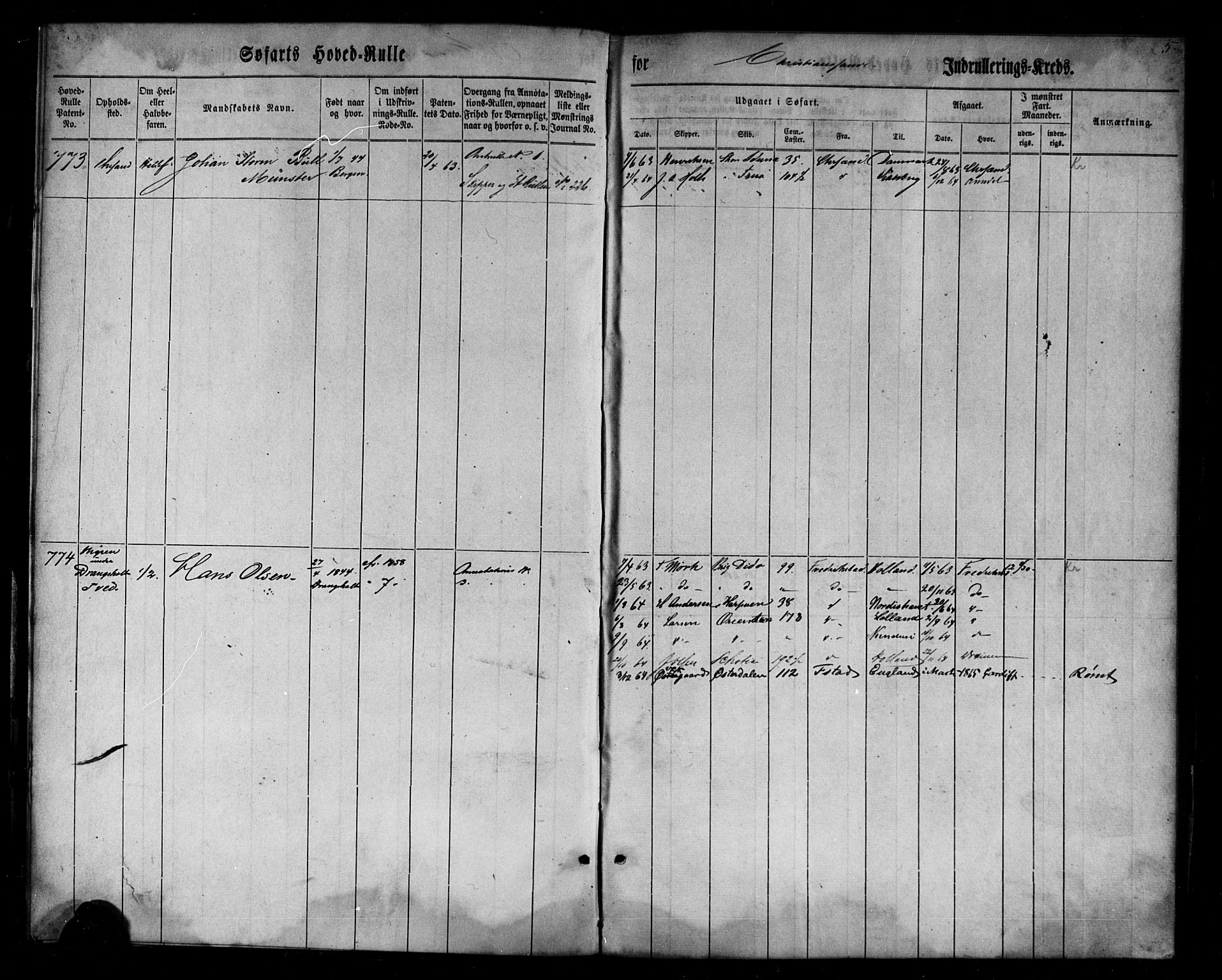 Kristiansand mønstringskrets, AV/SAK-2031-0015/F/Fb/L0026: Hovedrulle nr 767-1137, dublett, J-5, 1860-1870, s. 5