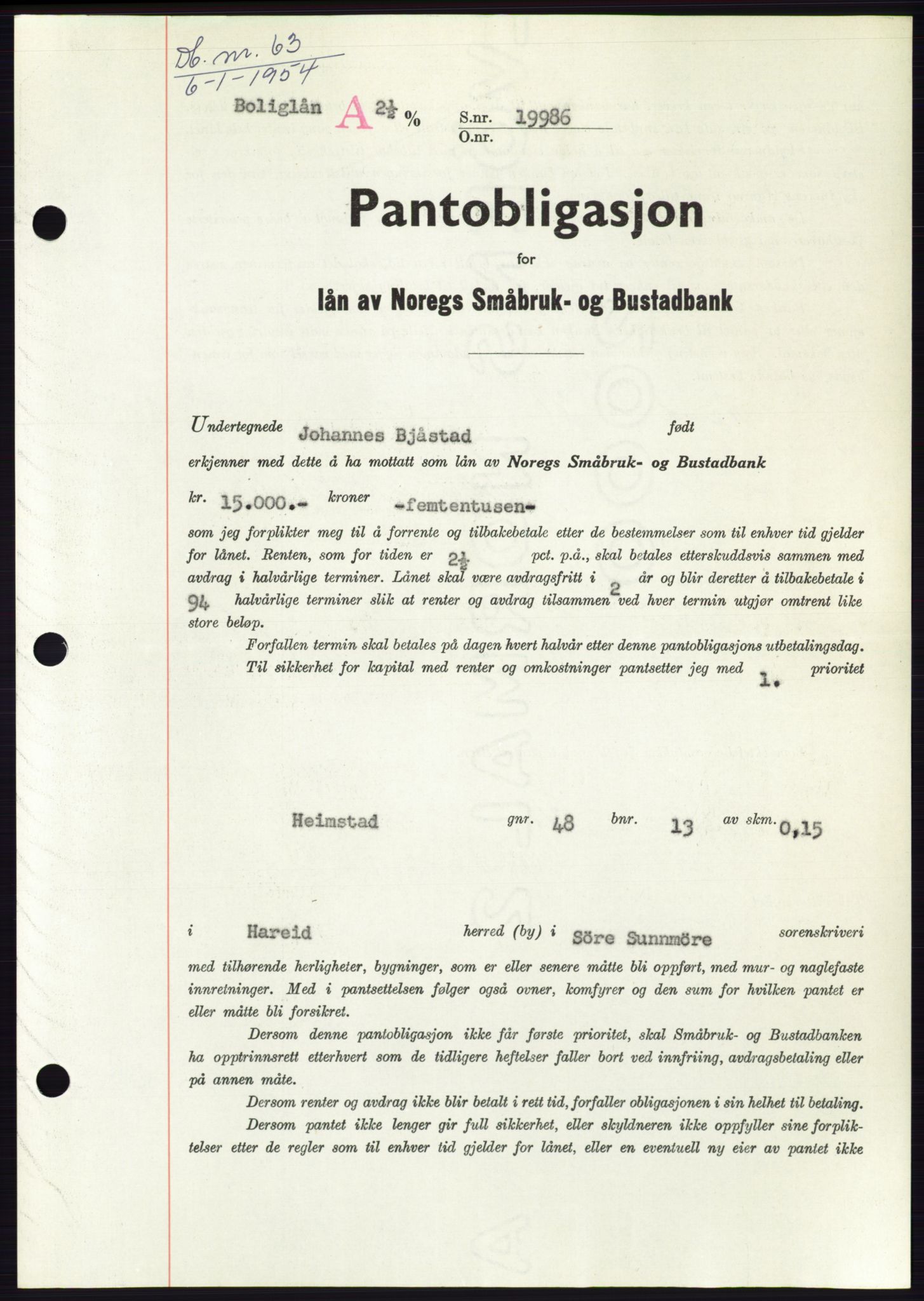 Søre Sunnmøre sorenskriveri, AV/SAT-A-4122/1/2/2C/L0124: Pantebok nr. 12B, 1953-1954, Dagboknr: 63/1954