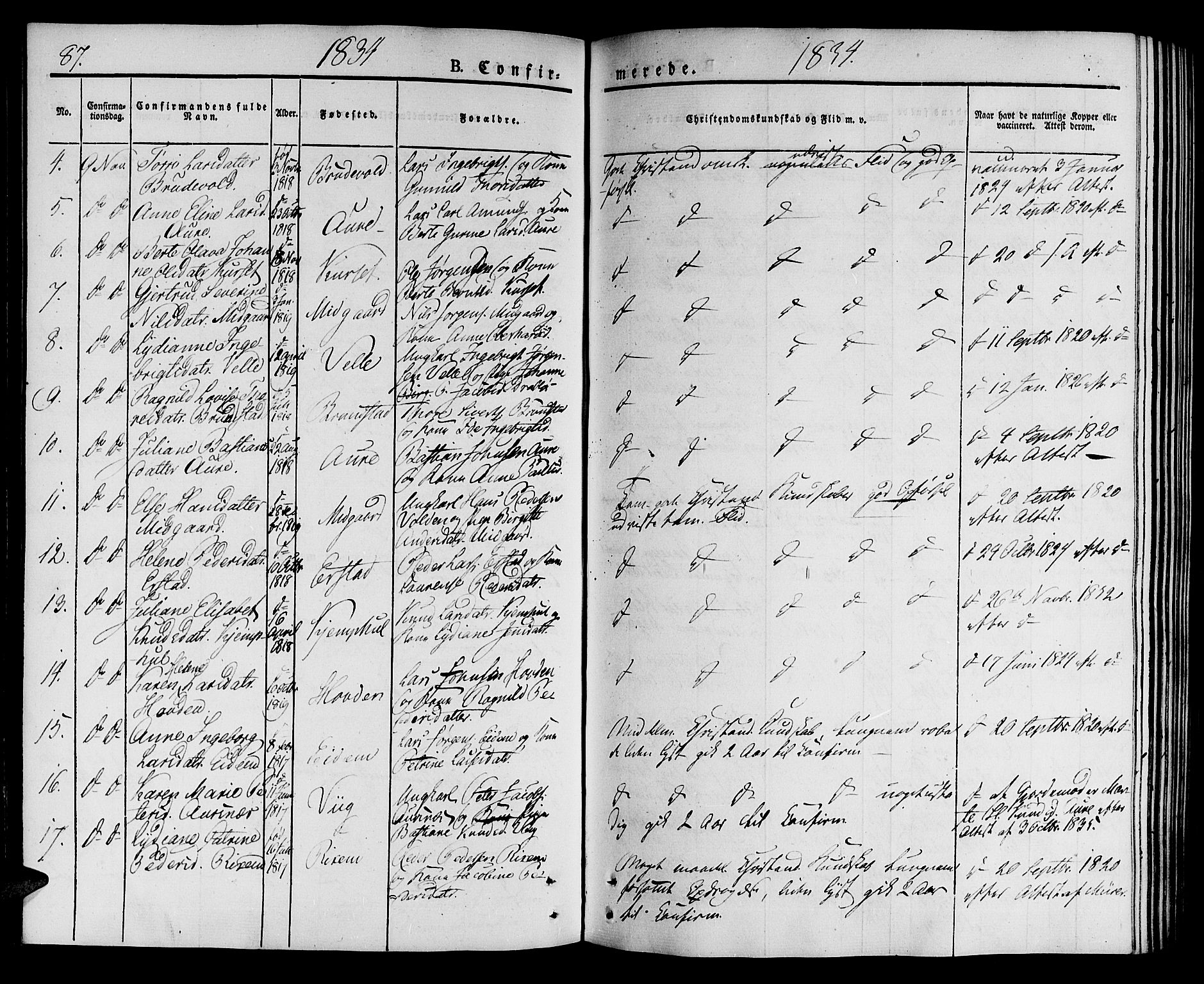 Ministerialprotokoller, klokkerbøker og fødselsregistre - Møre og Romsdal, AV/SAT-A-1454/522/L0311: Ministerialbok nr. 522A06, 1832-1842, s. 87