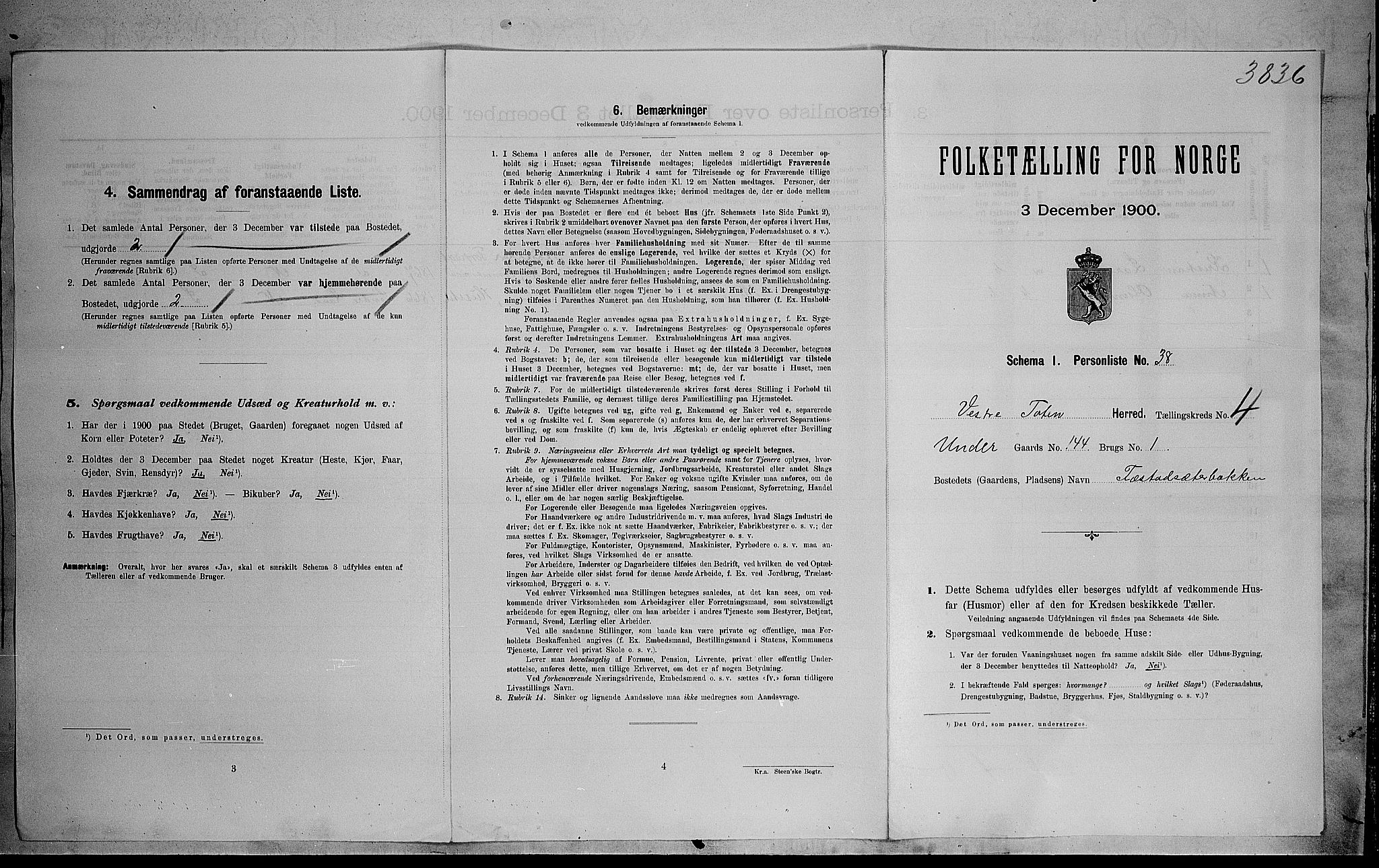 SAH, Folketelling 1900 for 0529 Vestre Toten herred, 1900, s. 651