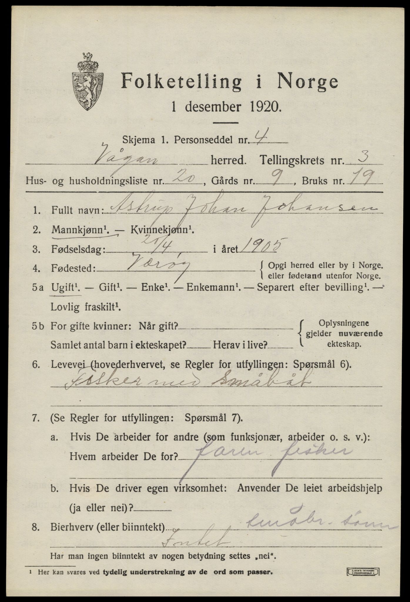 SAT, Folketelling 1920 for 1865 Vågan herred, 1920, s. 2825