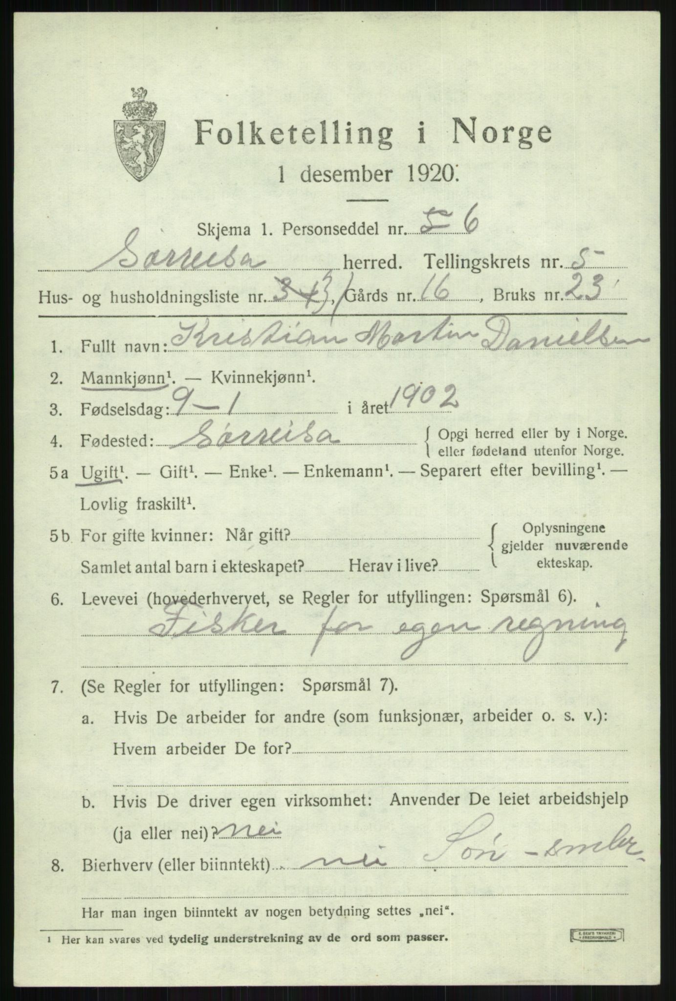 SATØ, Folketelling 1920 for 1925 Sørreisa herred, 1920, s. 2738