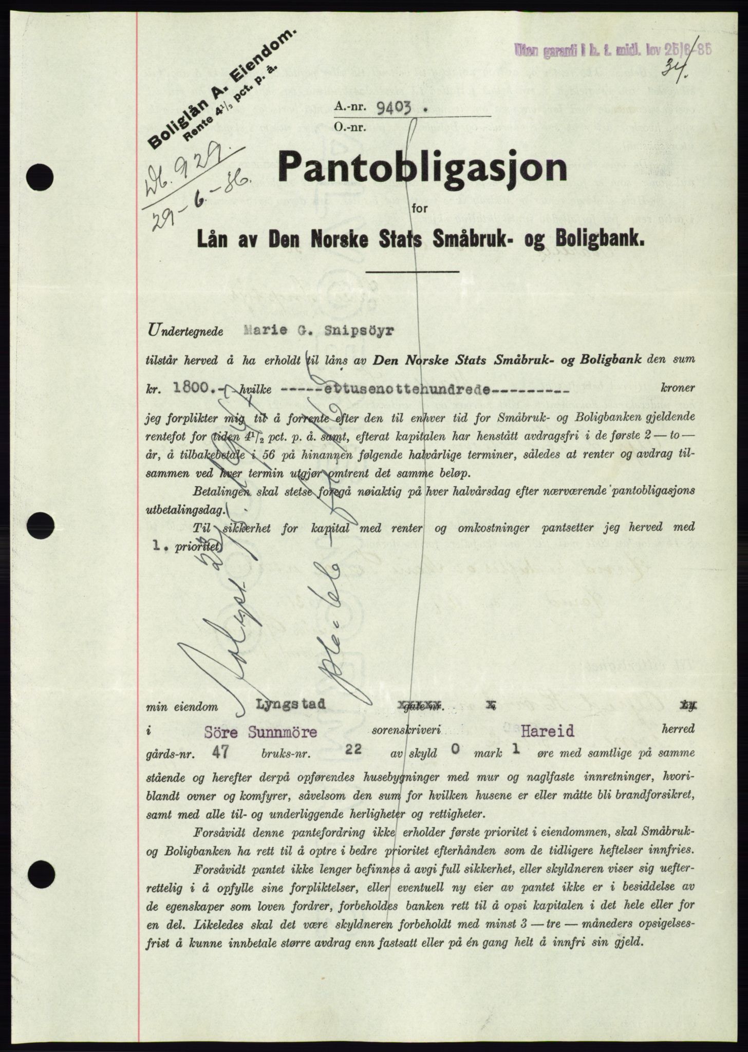 Søre Sunnmøre sorenskriveri, SAT/A-4122/1/2/2C/L0061: Pantebok nr. 55, 1936-1936, Dagboknr: 929/1936
