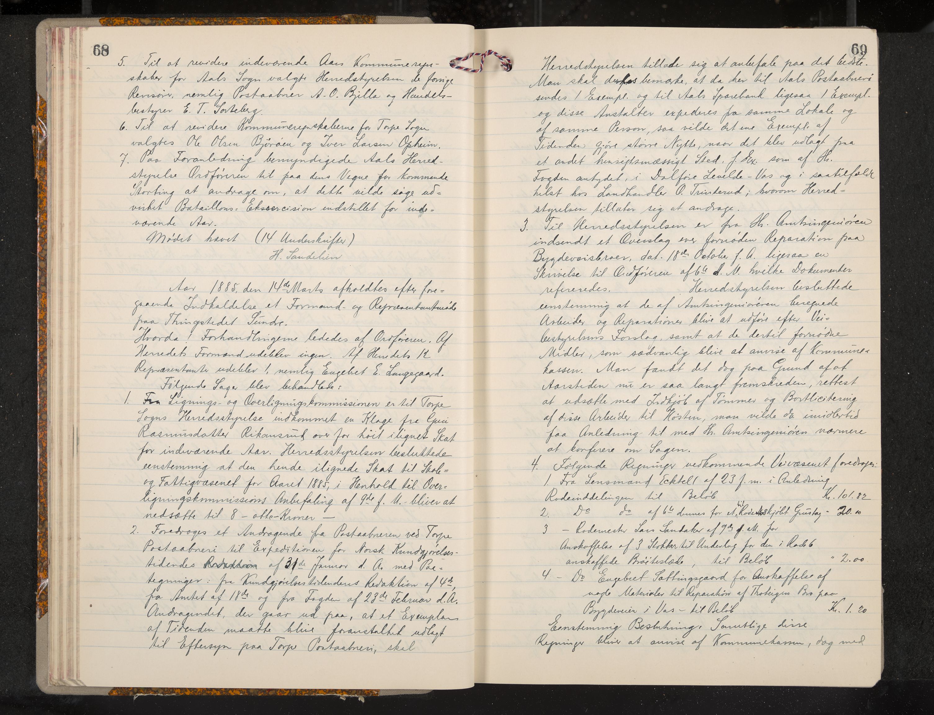 Ål formannskap og sentraladministrasjon, IKAK/0619021/A/Aa/L0004: Utskrift av møtebok, 1881-1901, s. 68-69