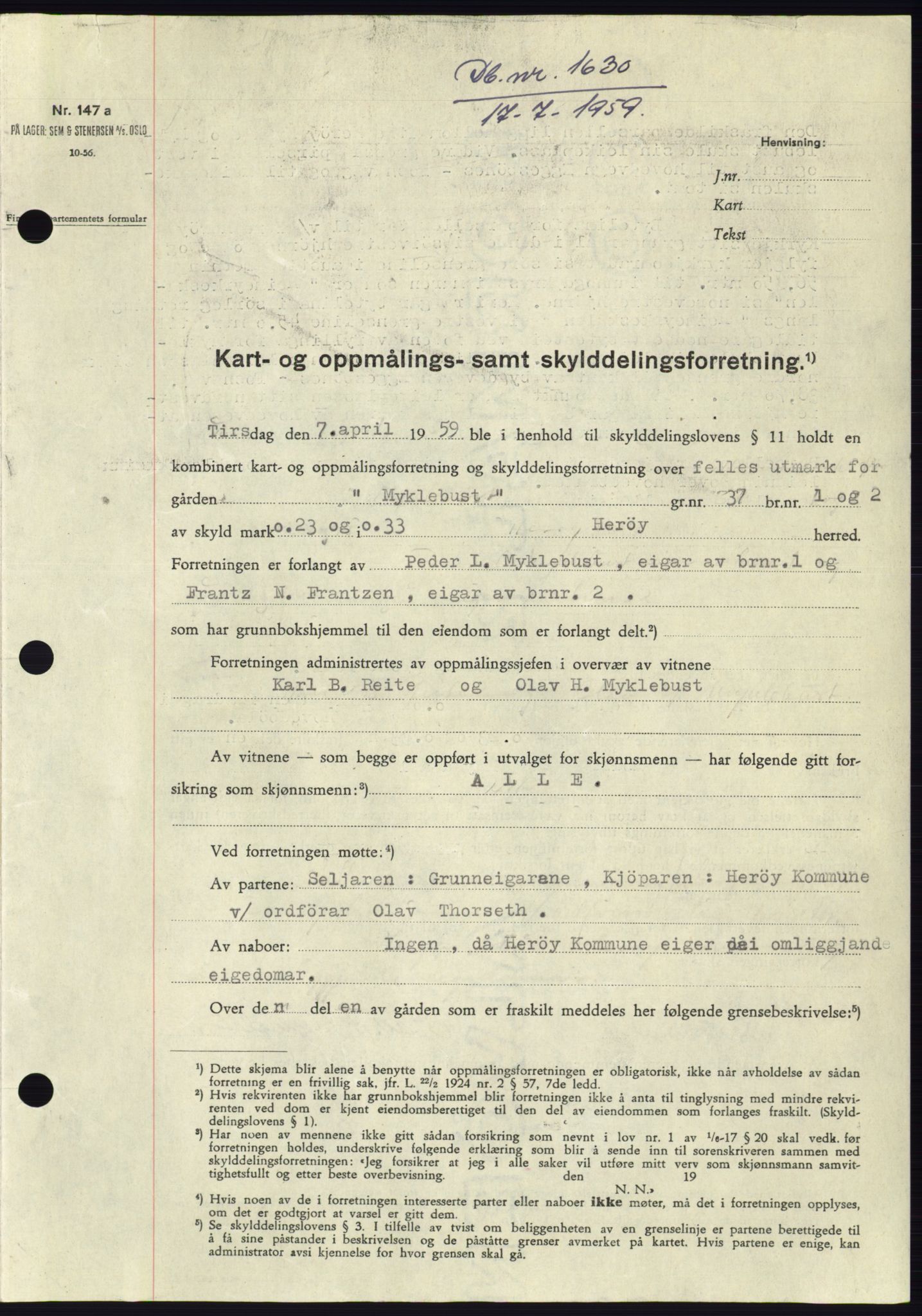 Søre Sunnmøre sorenskriveri, SAT/A-4122/1/2/2C/L0113: Pantebok nr. 39A, 1959-1959, Dagboknr: 1630/1959
