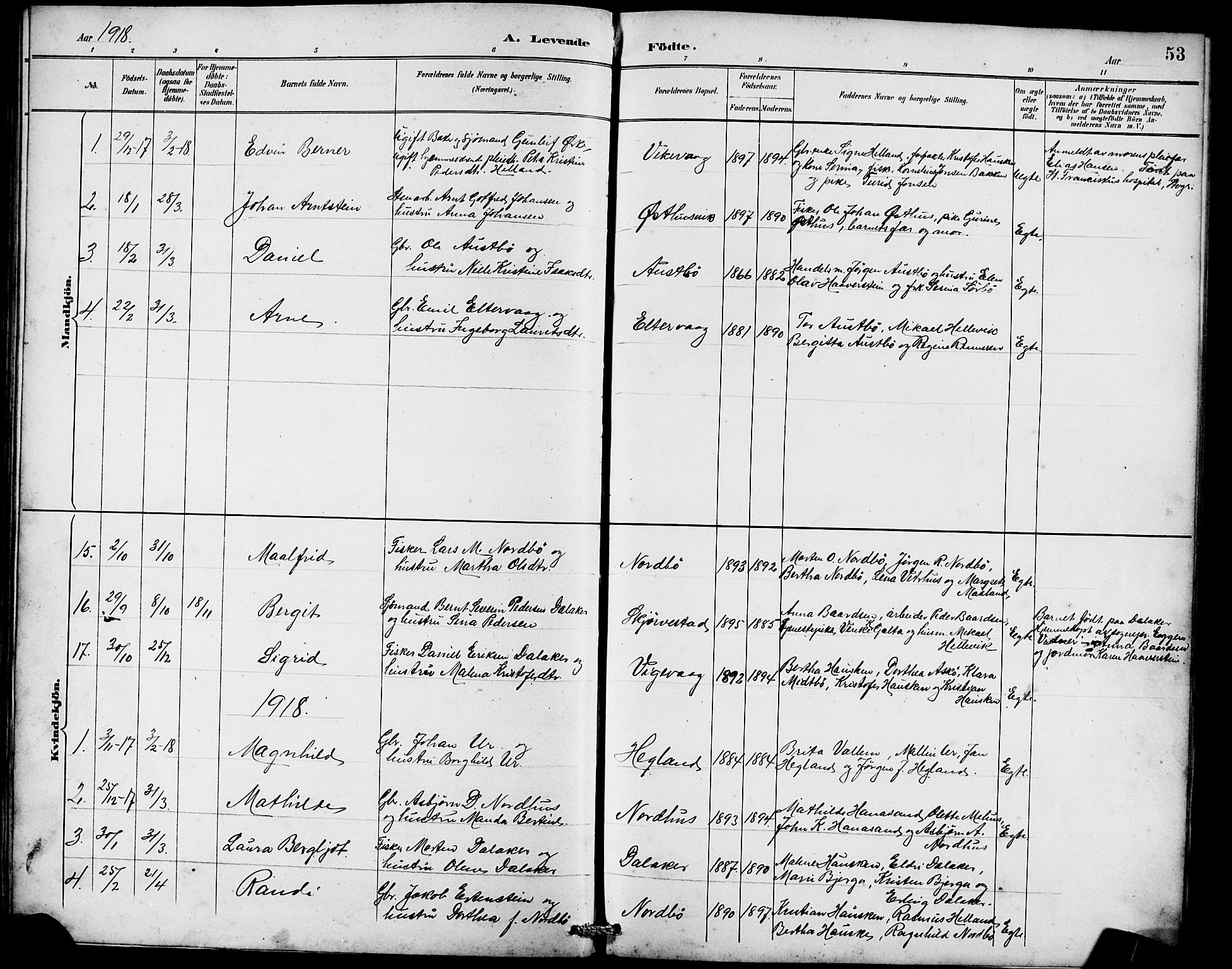 Rennesøy sokneprestkontor, AV/SAST-A -101827/H/Ha/Hab/L0010: Klokkerbok nr. B 9, 1890-1918, s. 53