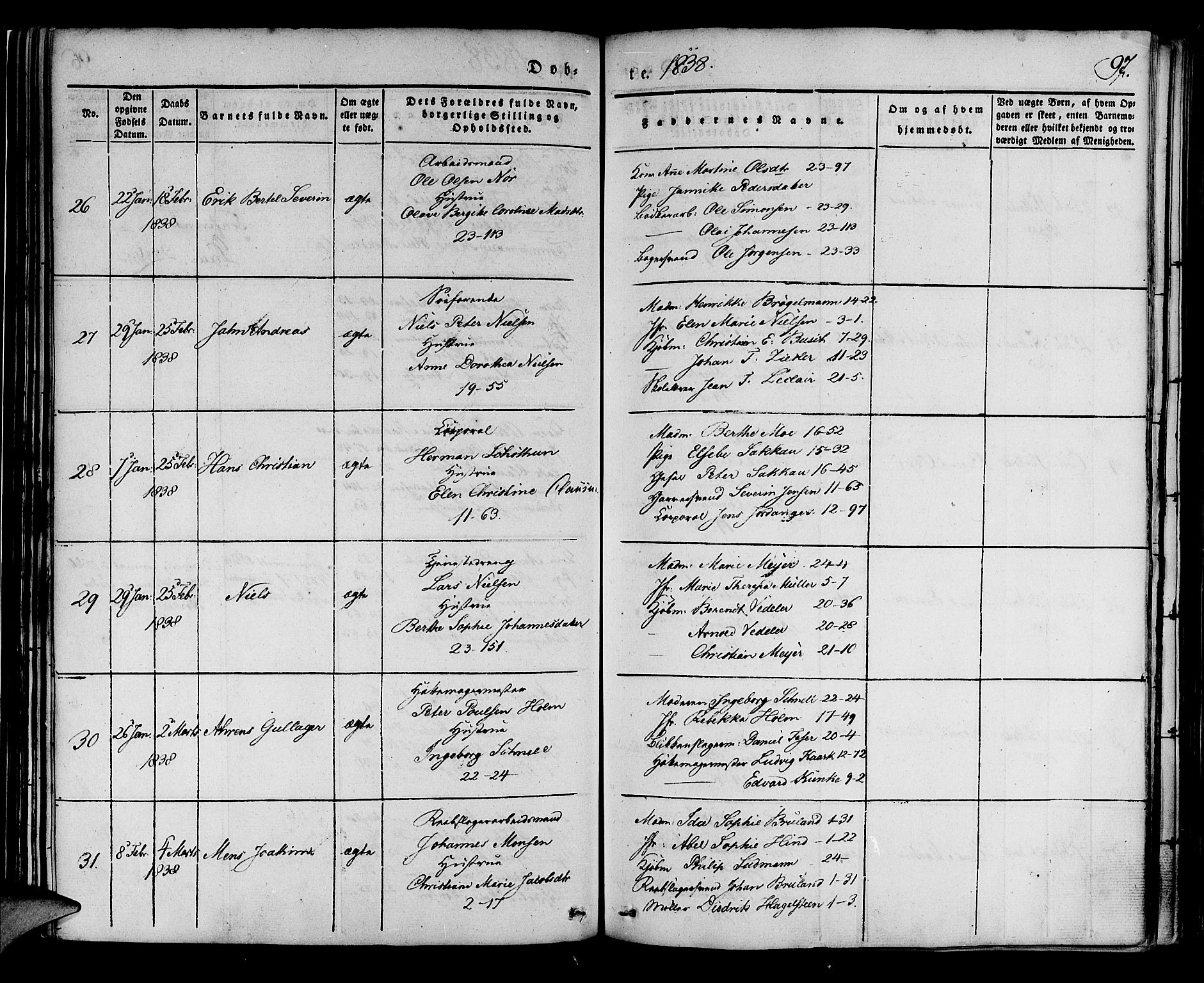 Korskirken sokneprestembete, SAB/A-76101/H/Haa/L0015: Ministerialbok nr. B 1, 1833-1841, s. 97