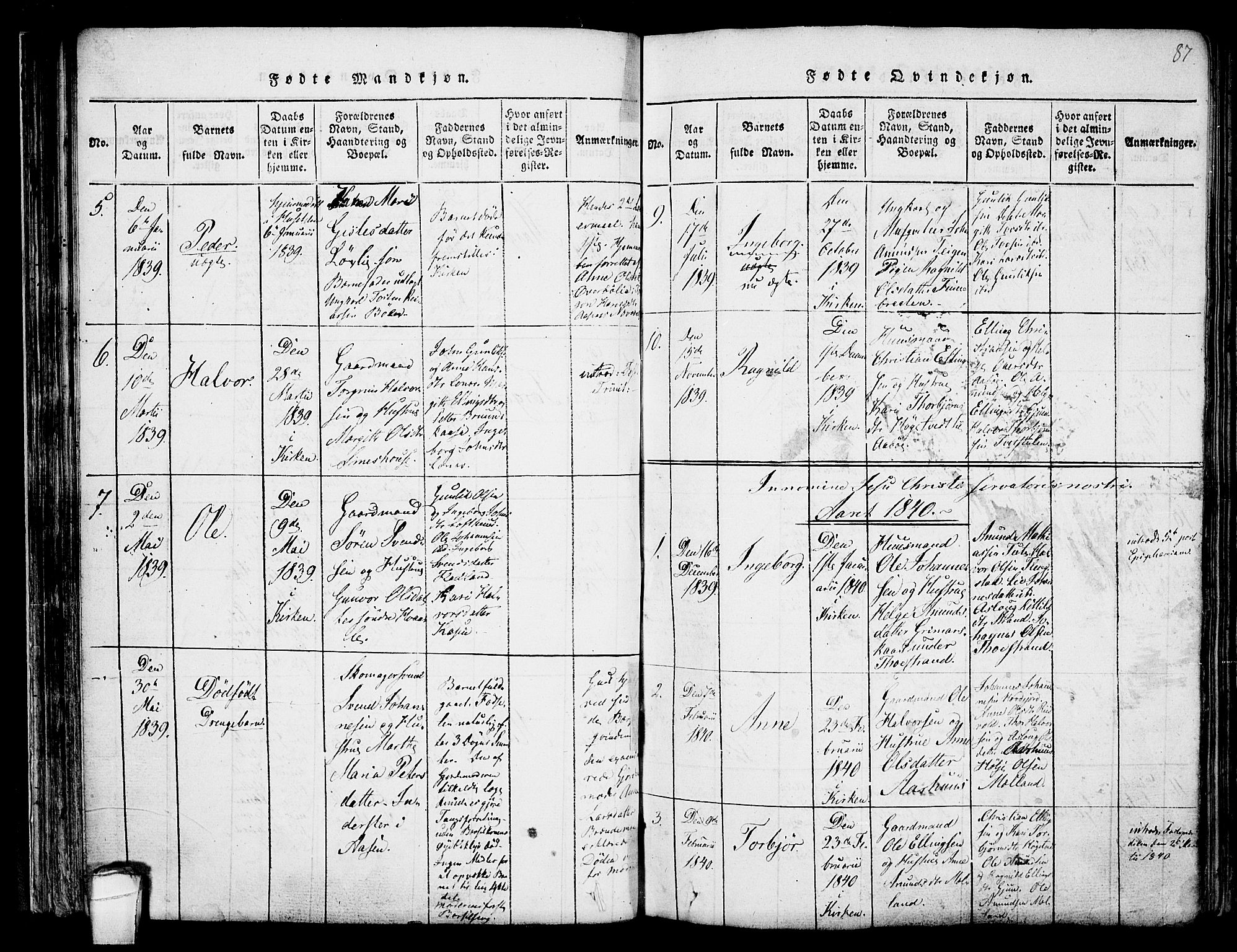 Hjartdal kirkebøker, AV/SAKO-A-270/F/Fa/L0007: Ministerialbok nr. I 7, 1815-1843, s. 87