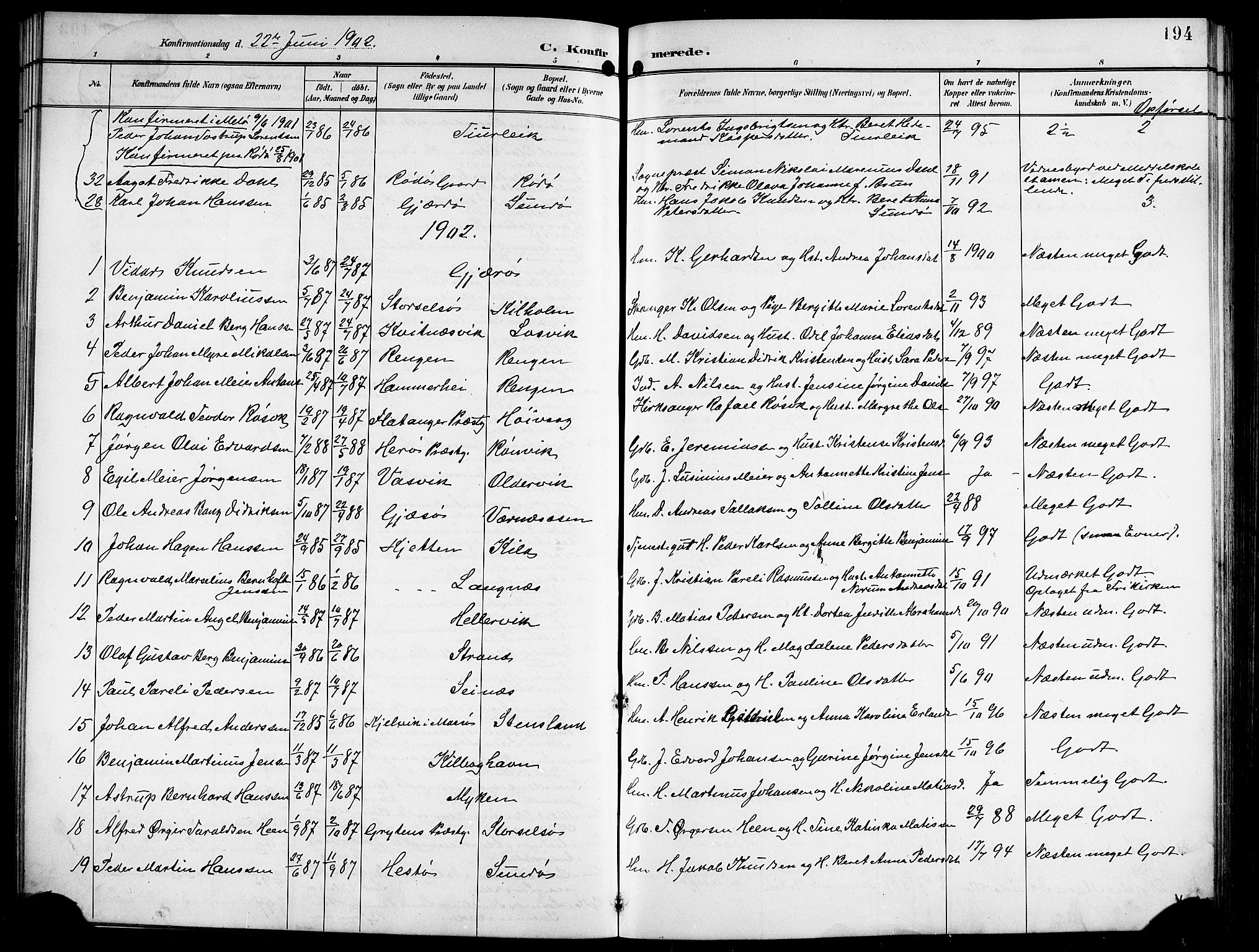 Ministerialprotokoller, klokkerbøker og fødselsregistre - Nordland, AV/SAT-A-1459/841/L0621: Klokkerbok nr. 841C05, 1897-1923, s. 194