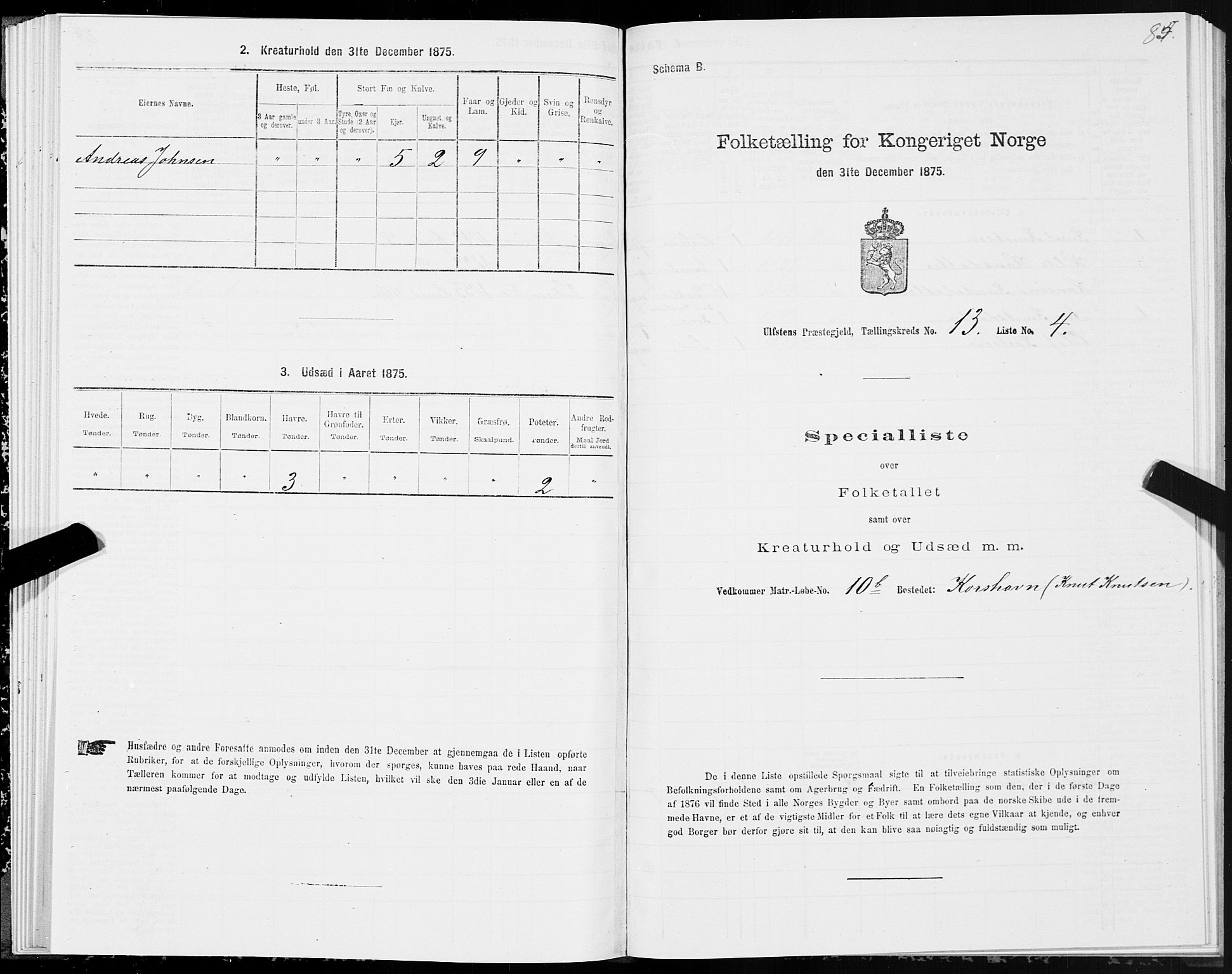 SAT, Folketelling 1875 for 1516P Ulstein prestegjeld, 1875, s. 5085