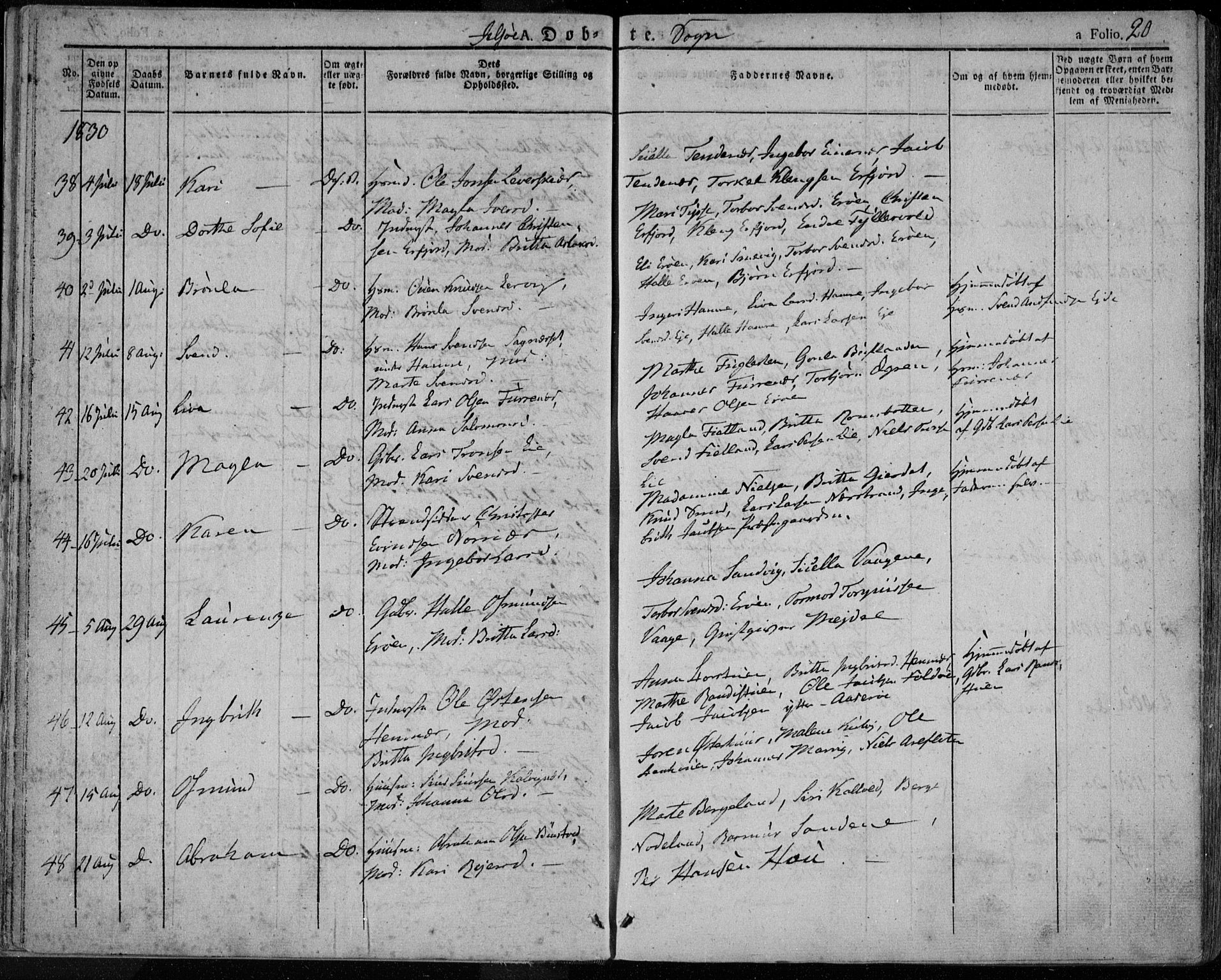 Jelsa sokneprestkontor, AV/SAST-A-101842/01/IV: Ministerialbok nr. A 6.1, 1828-1853, s. 20