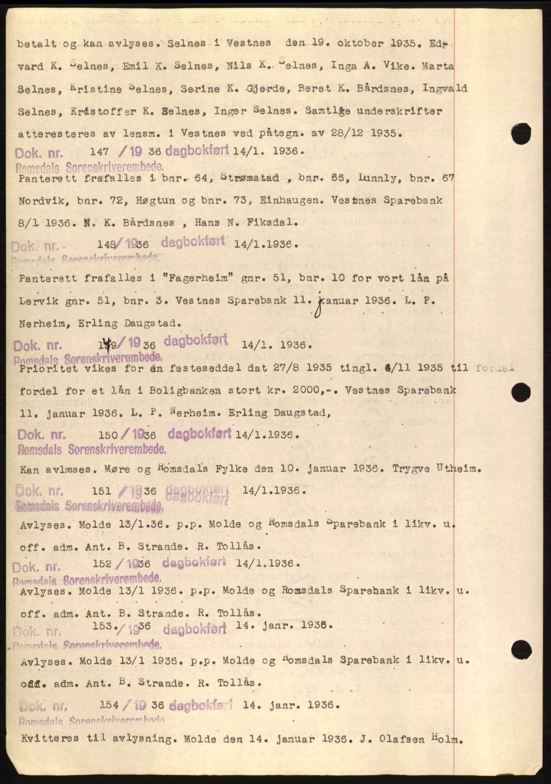 Romsdal sorenskriveri, AV/SAT-A-4149/1/2/2C: Pantebok nr. C1a, 1936-1945, Dagboknr: 147/1936