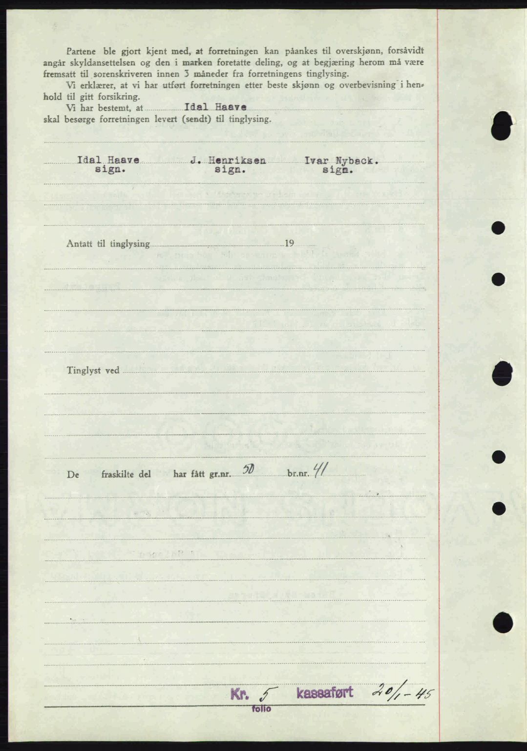 Tønsberg sorenskriveri, AV/SAKO-A-130/G/Ga/Gaa/L0016: Pantebok nr. A16, 1944-1945, Dagboknr: 142/1945