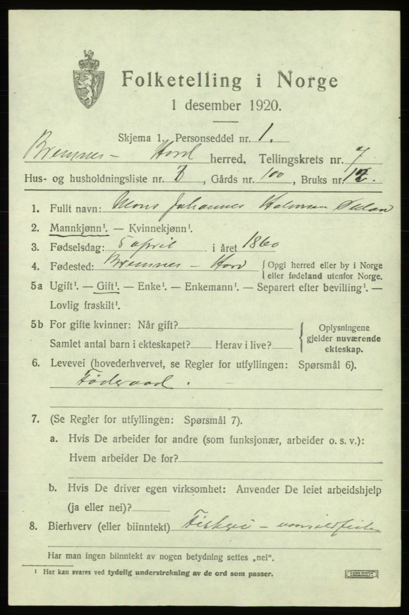 SAB, Folketelling 1920 for 1220 Bremnes herred, 1920, s. 4048