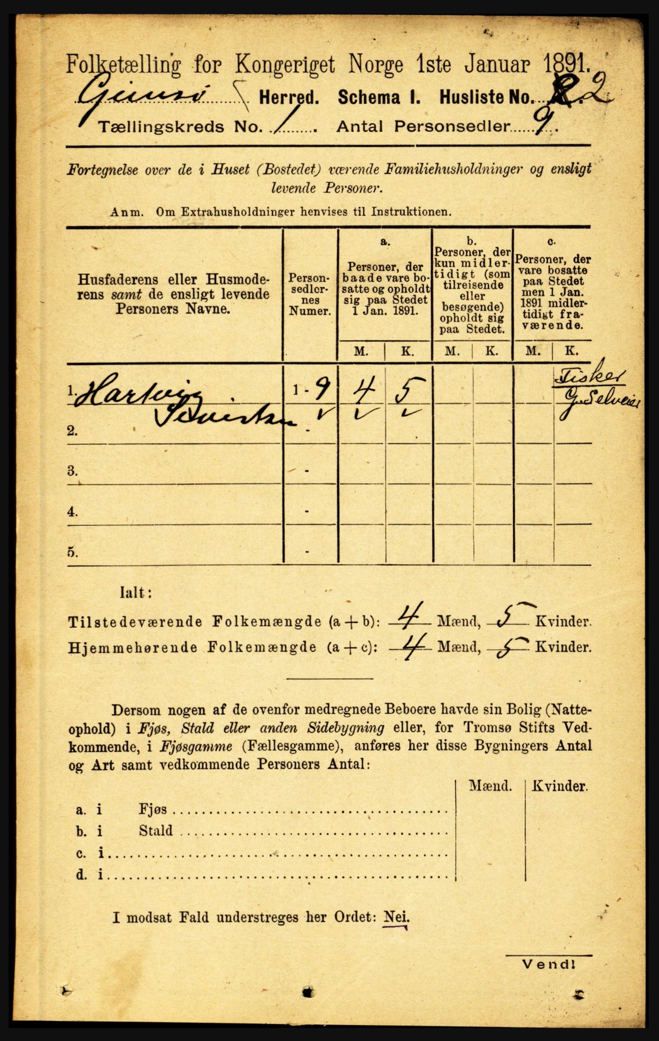 RA, Folketelling 1891 for 1864 Gimsøy herred, 1891, s. 23