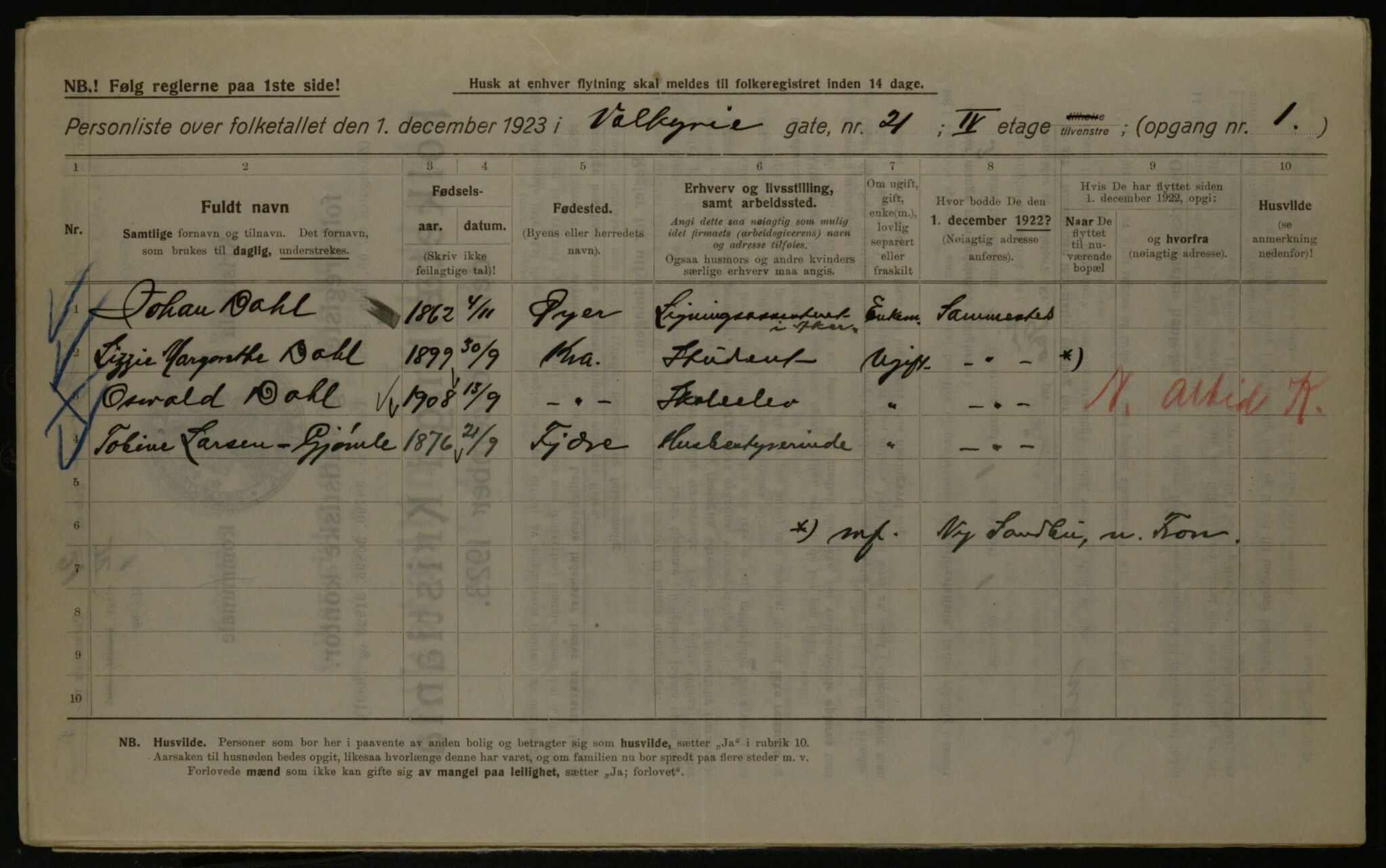 OBA, Kommunal folketelling 1.12.1923 for Kristiania, 1923, s. 134642