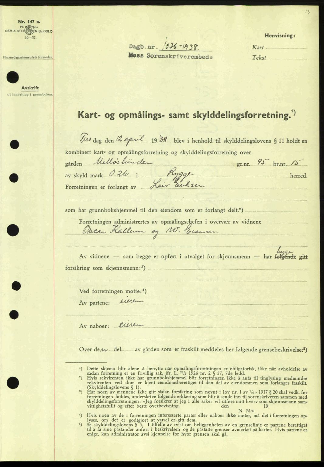 Moss sorenskriveri, SAO/A-10168: Pantebok nr. A4, 1938-1938, Dagboknr: 1036/1938