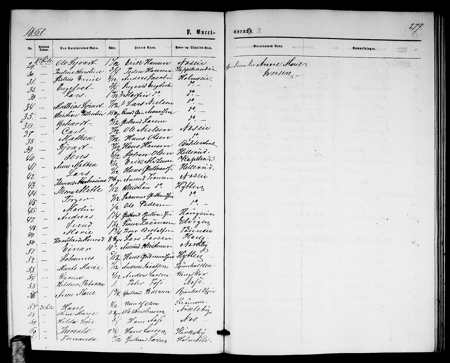 Nittedal prestekontor Kirkebøker, AV/SAO-A-10365a/G/Gb/L0001: Klokkerbok nr. II 1, 1859-1878, s. 279