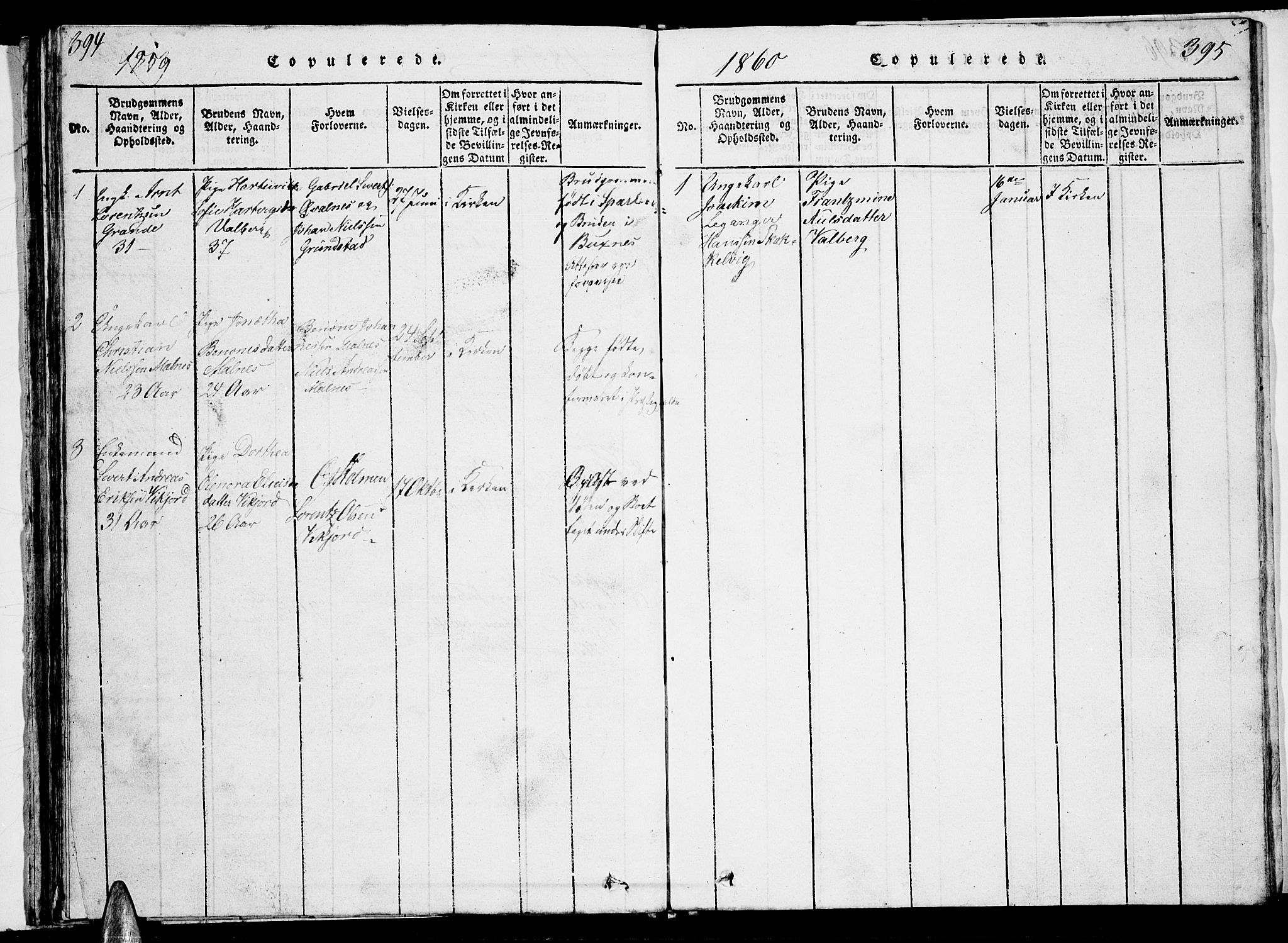 Ministerialprotokoller, klokkerbøker og fødselsregistre - Nordland, AV/SAT-A-1459/884/L1195: Klokkerbok nr. 884C01, 1837-1867, s. 394-395
