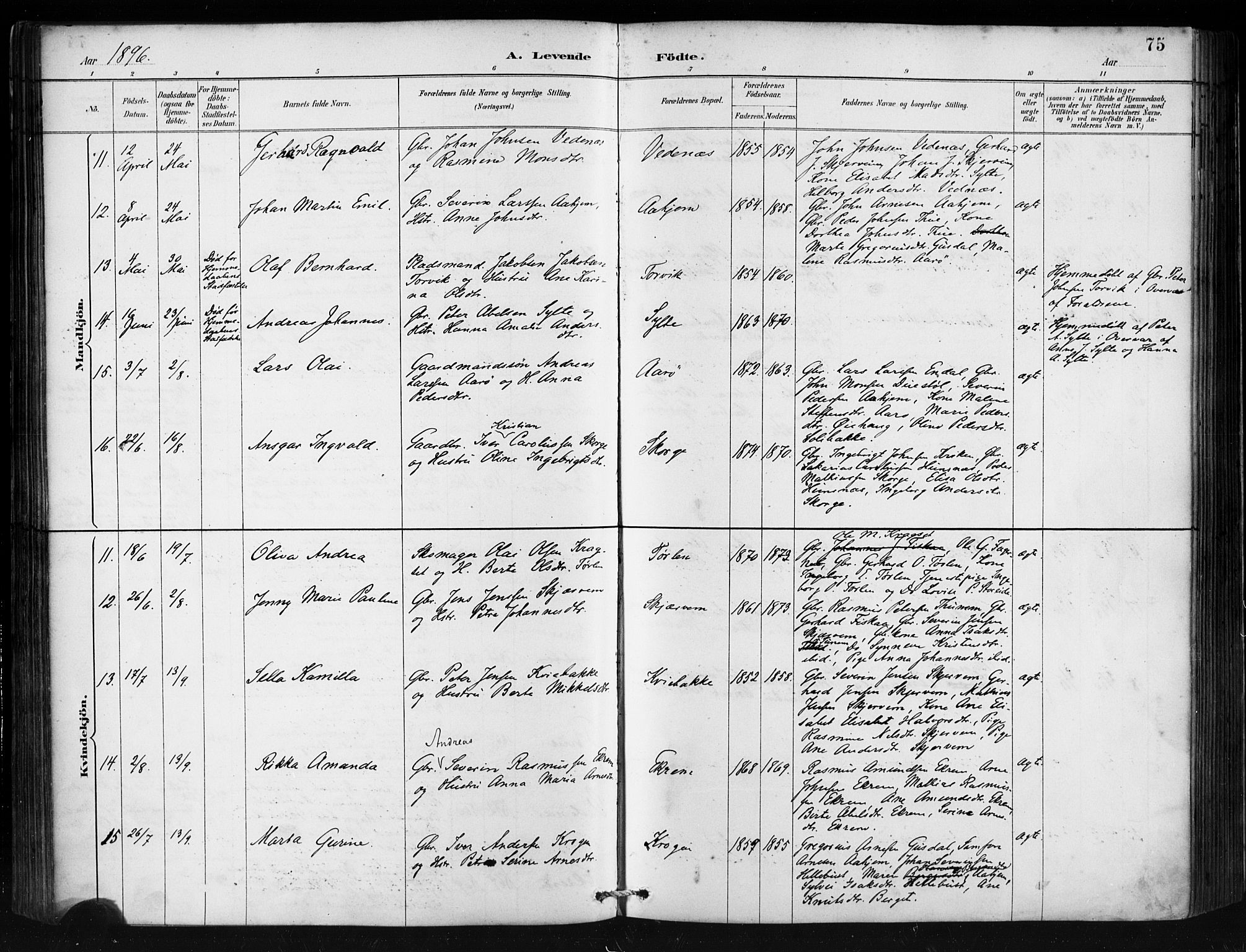 Ministerialprotokoller, klokkerbøker og fødselsregistre - Møre og Romsdal, AV/SAT-A-1454/501/L0008: Ministerialbok nr. 501A08, 1885-1901, s. 75
