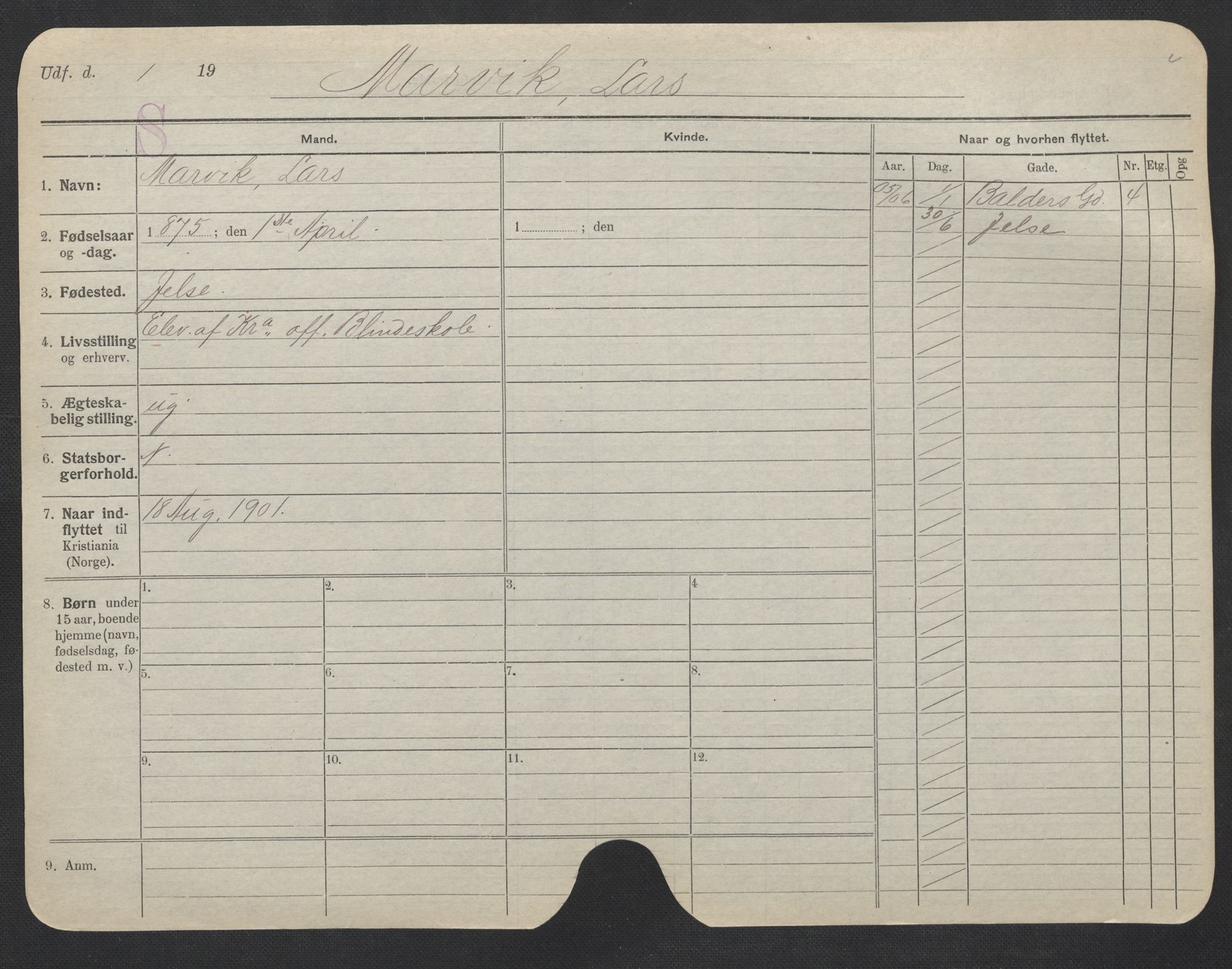 Oslo folkeregister, Registerkort, AV/SAO-A-11715/F/Fa/Fac/L0007: Menn, 1906-1914, s. 616a