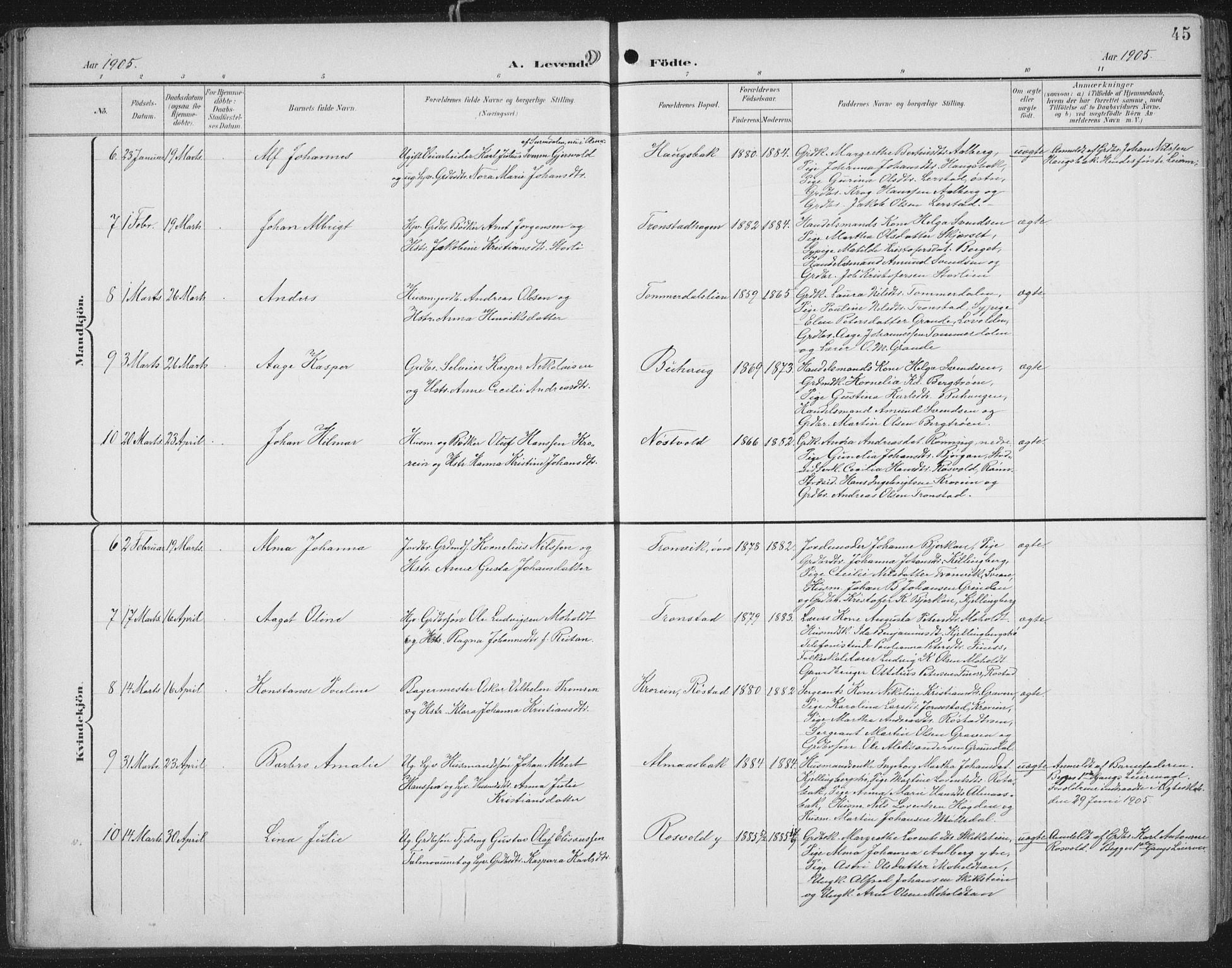 Ministerialprotokoller, klokkerbøker og fødselsregistre - Nord-Trøndelag, SAT/A-1458/701/L0011: Ministerialbok nr. 701A11, 1899-1915, s. 45