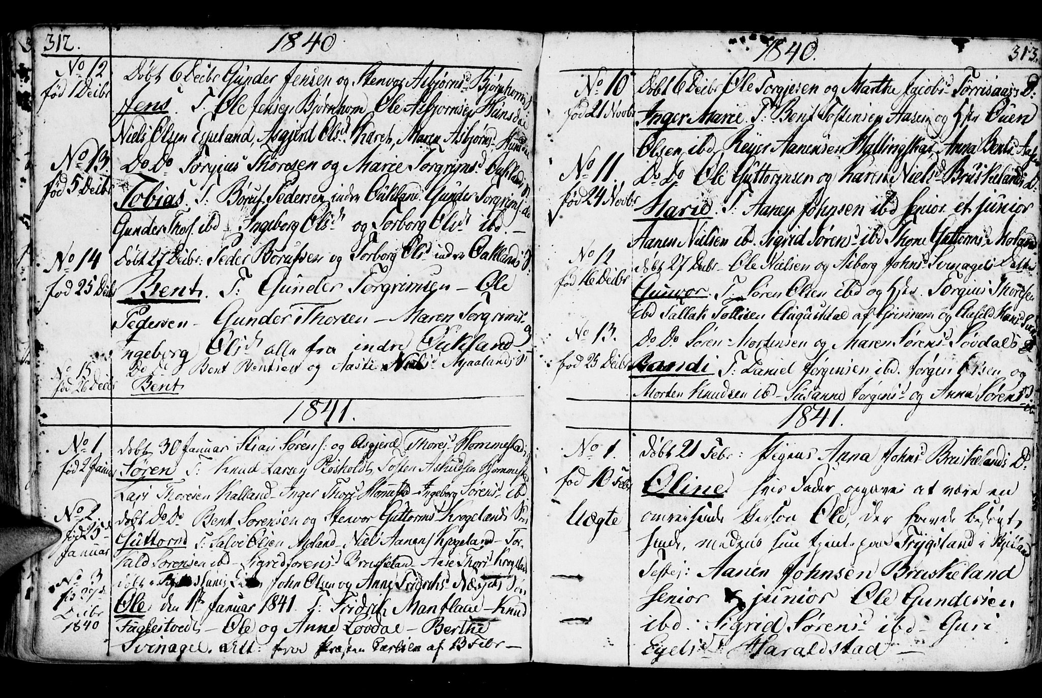 Holum sokneprestkontor, AV/SAK-1111-0022/F/Fa/Fab/L0004: Ministerialbok nr. A 4, 1774-1847, s. 312-313