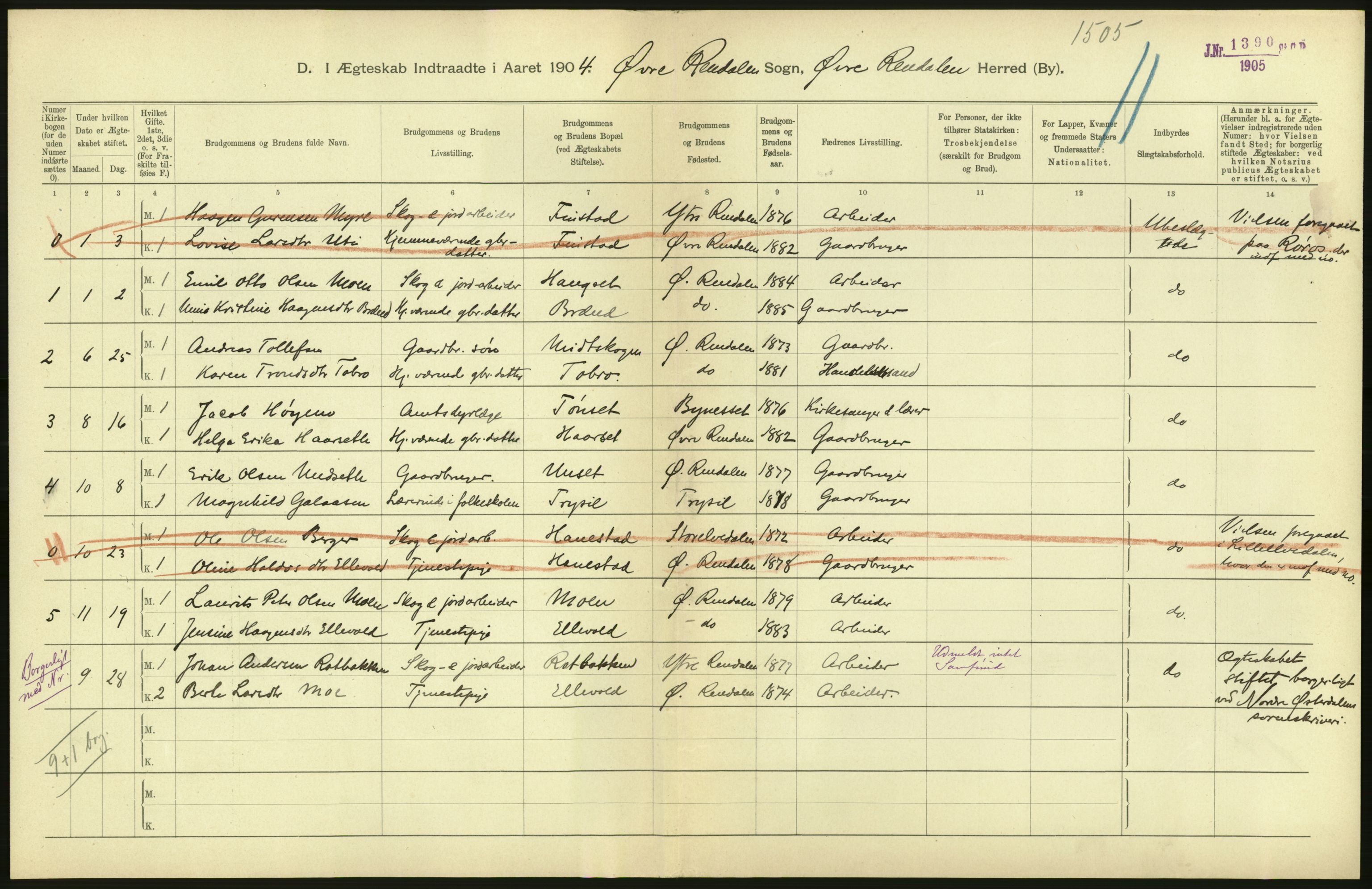 Statistisk sentralbyrå, Sosiodemografiske emner, Befolkning, AV/RA-S-2228/D/Df/Dfa/Dfab/L0005: Hedemarkens amt: Fødte, gifte, døde, 1904, s. 536