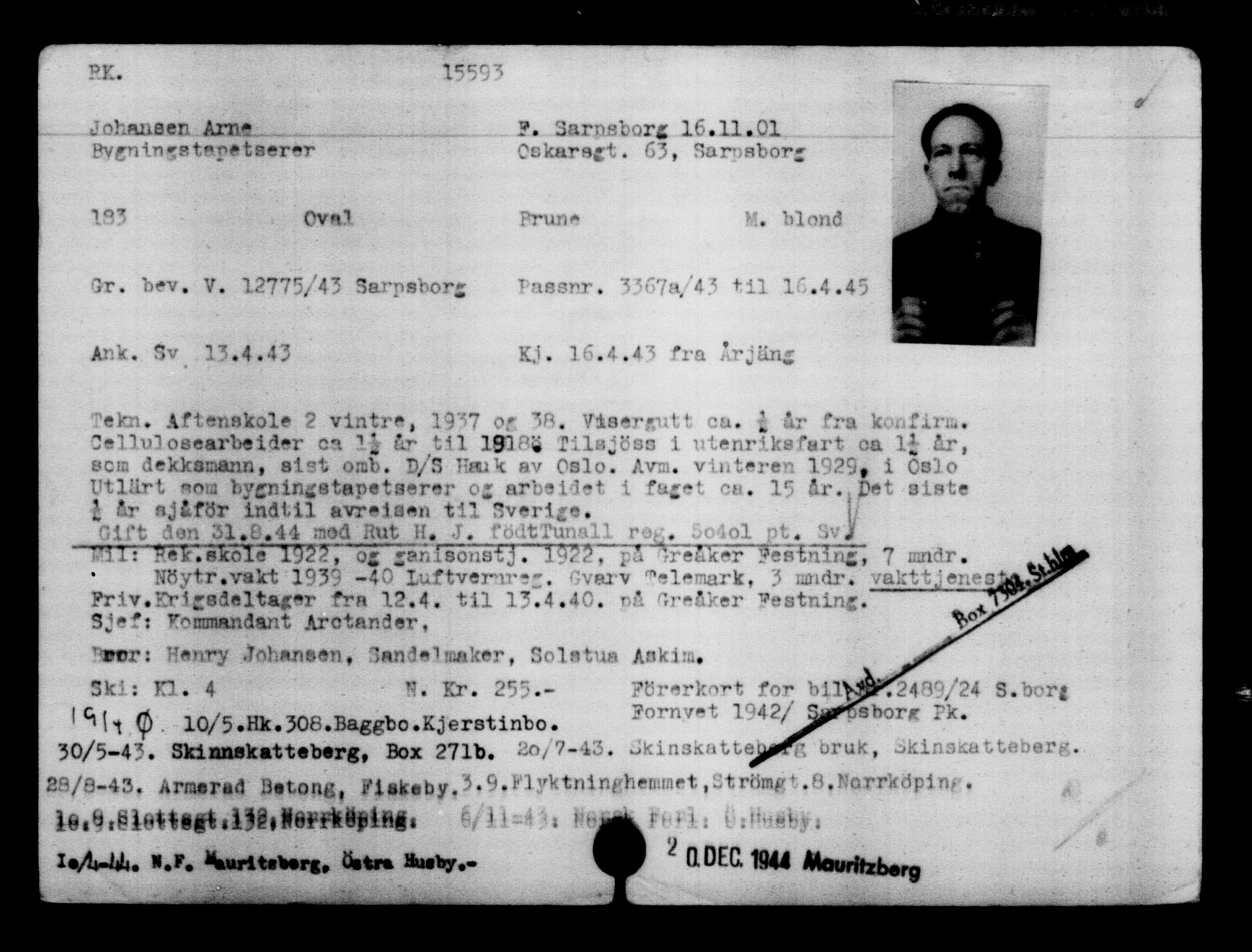 Den Kgl. Norske Legasjons Flyktningskontor, AV/RA-S-6753/V/Va/L0007: Kjesäterkartoteket.  Flyktningenr. 12700-15723, 1940-1945, s. 3315
