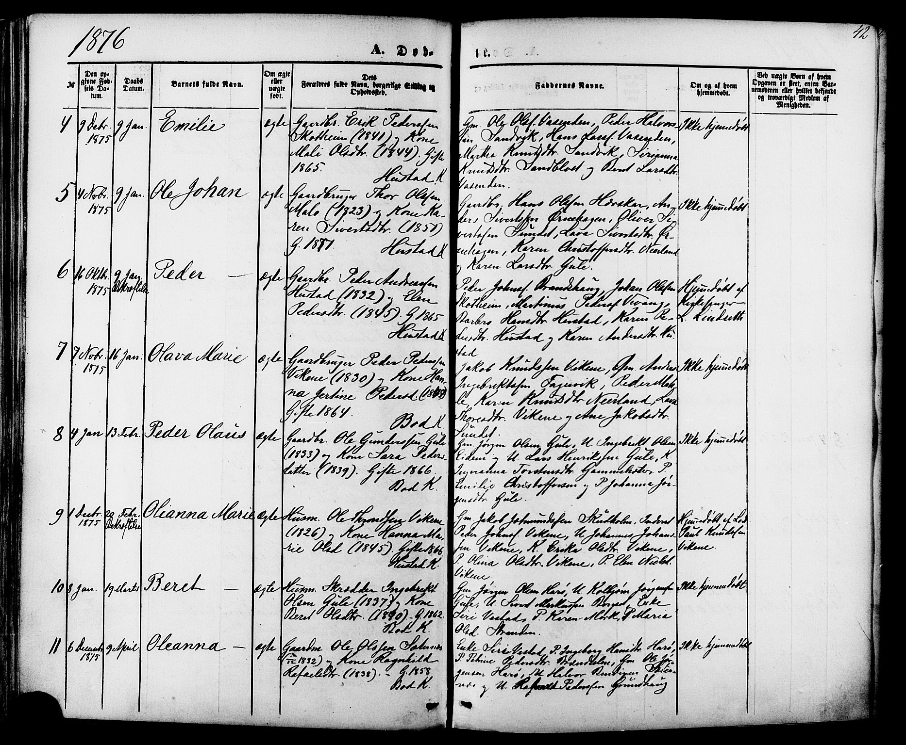 Ministerialprotokoller, klokkerbøker og fødselsregistre - Møre og Romsdal, AV/SAT-A-1454/566/L0768: Ministerialbok nr. 566A07, 1869-1881, s. 42