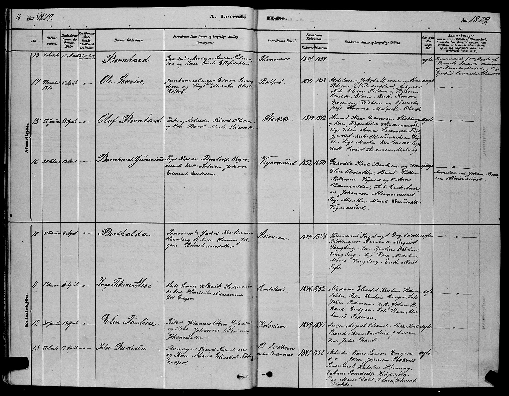 Ministerialprotokoller, klokkerbøker og fødselsregistre - Sør-Trøndelag, SAT/A-1456/606/L0312: Klokkerbok nr. 606C08, 1878-1894, s. 16