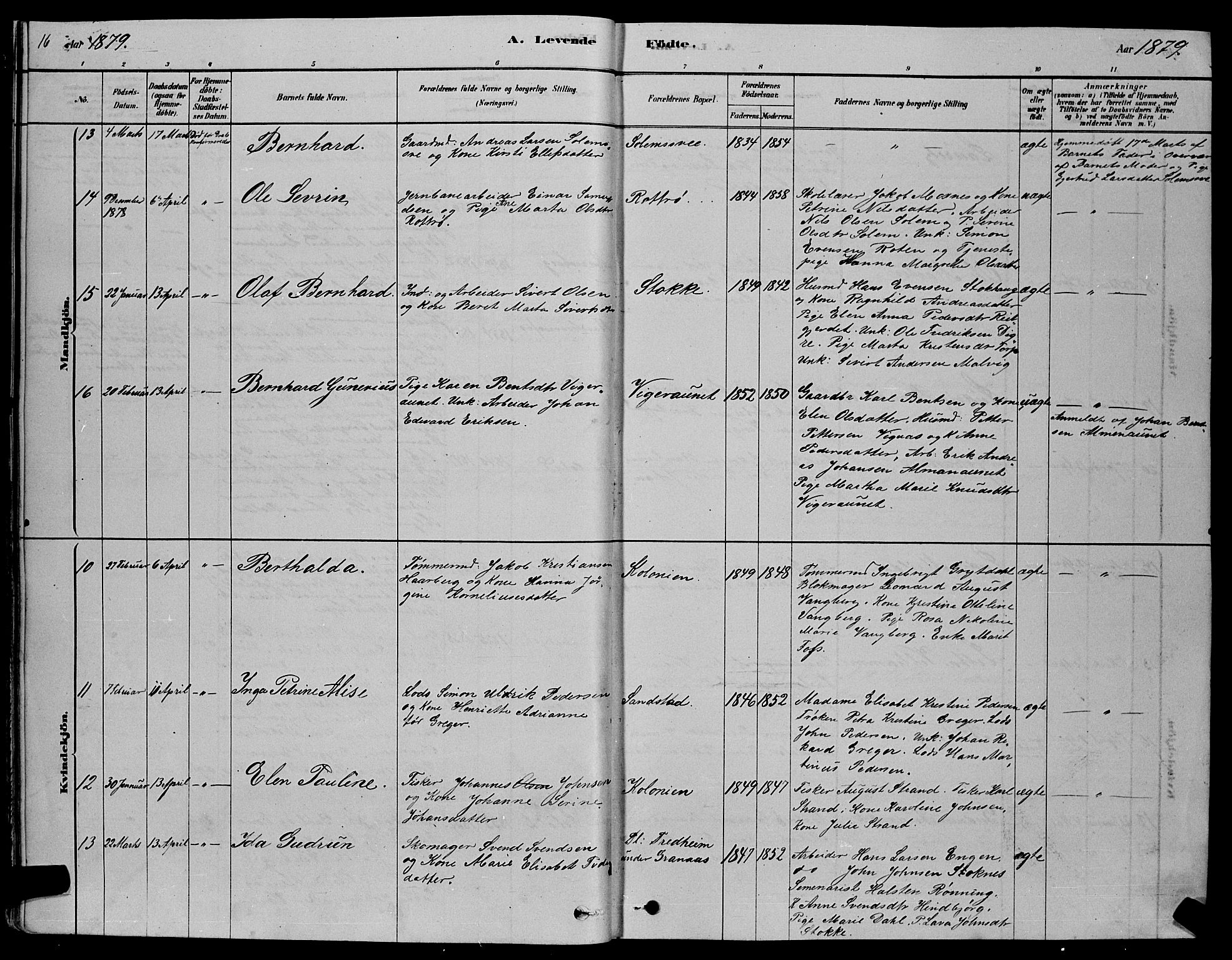 Ministerialprotokoller, klokkerbøker og fødselsregistre - Sør-Trøndelag, AV/SAT-A-1456/606/L0312: Klokkerbok nr. 606C08, 1878-1894, s. 16