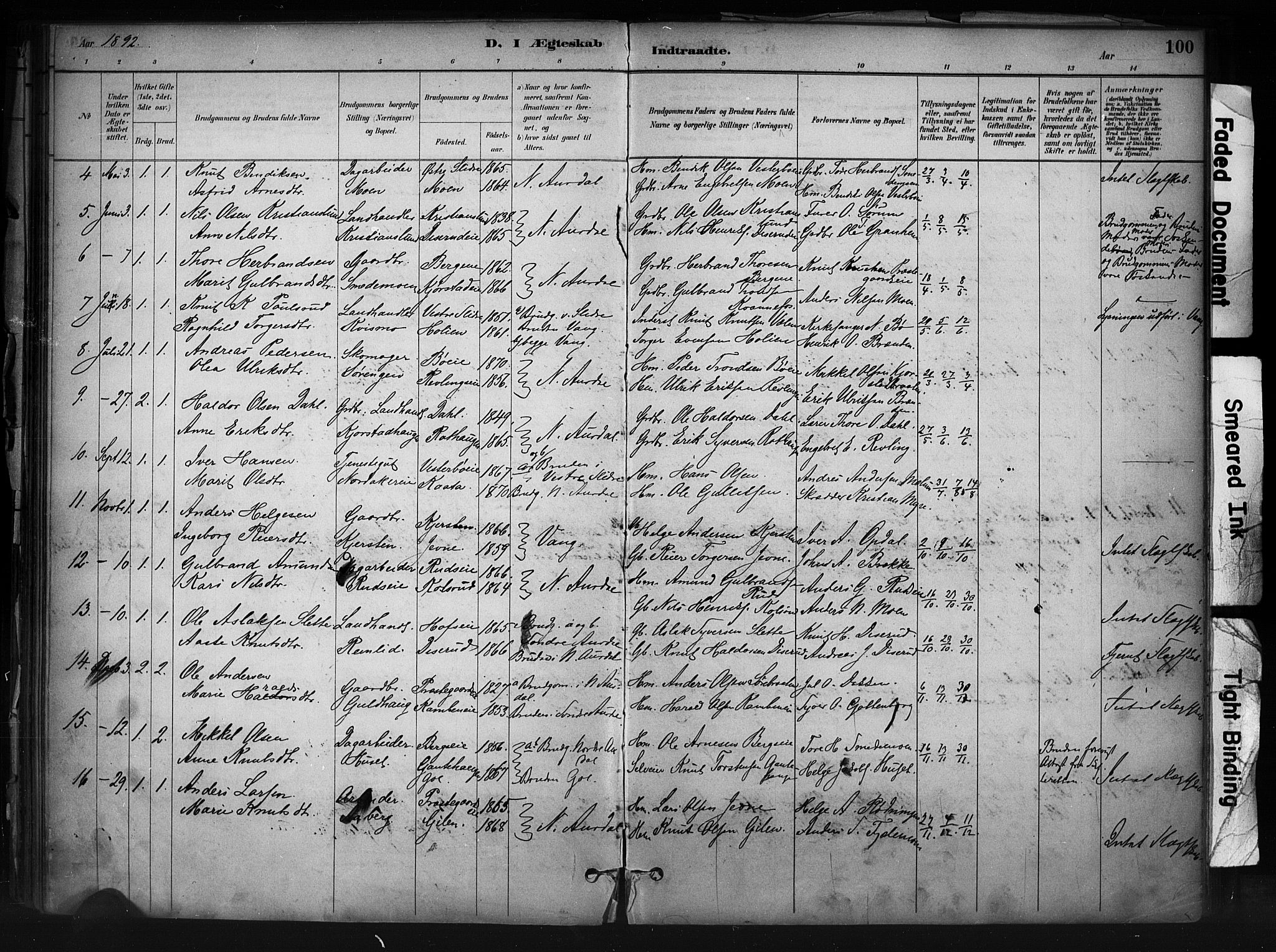 Nord-Aurdal prestekontor, AV/SAH-PREST-132/H/Ha/Haa/L0013: Ministerialbok nr. 13, 1883-1895, s. 100