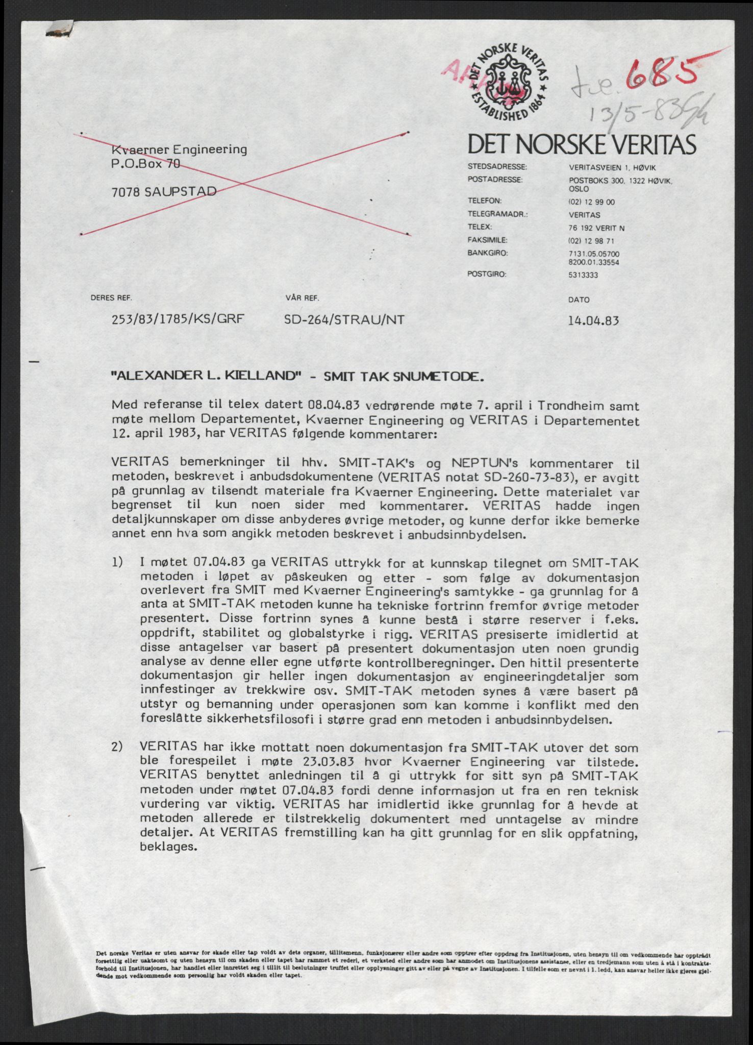 Handelsdepartementet, Skipsfartsavdelingen, RA/S-1409/2/D/De/L0508: Skipsfart. Andre spørsmål, 1983, s. 2