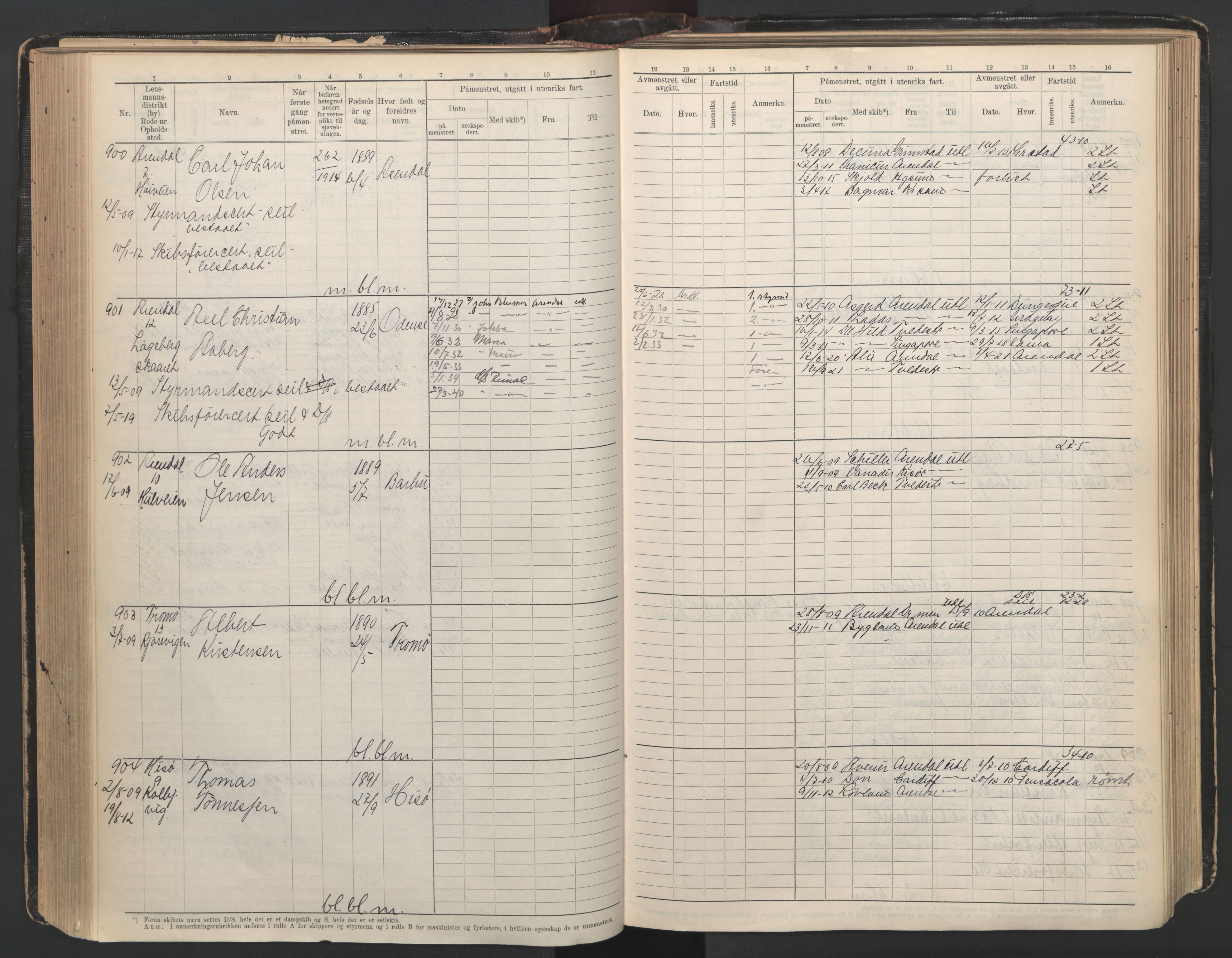 Arendal mønstringskrets, AV/SAK-2031-0012/F/Fb/L0003: Hovedrulle A nr 1-2495, E-4, 1899-1949, s. 186