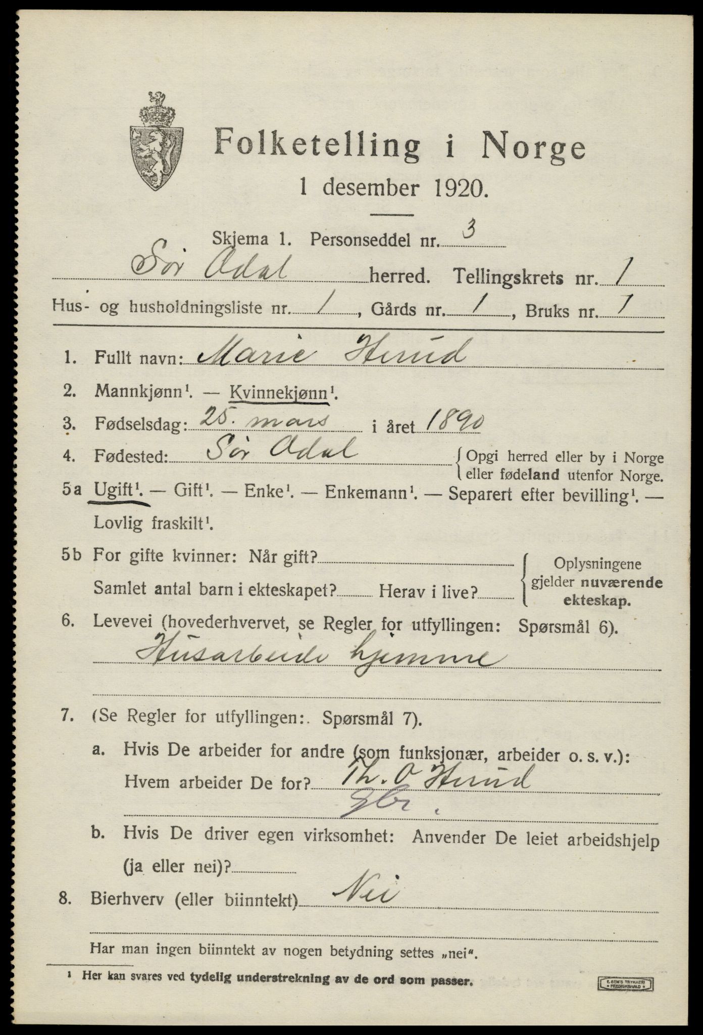 SAH, Folketelling 1920 for 0419 Sør-Odal herred, 1920, s. 2529