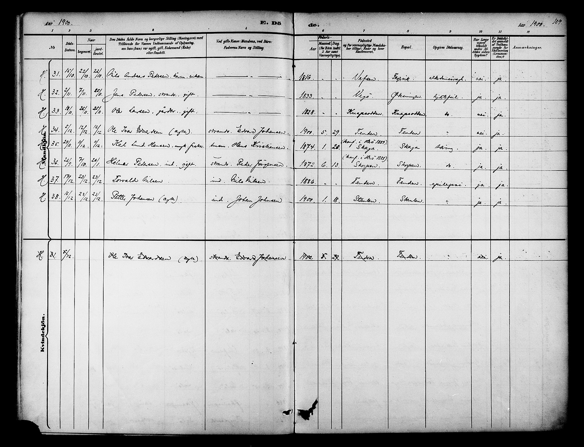 Ministerialprotokoller, klokkerbøker og fødselsregistre - Nordland, AV/SAT-A-1459/834/L0508: Ministerialbok nr. 834A06, 1892-1901, s. 189