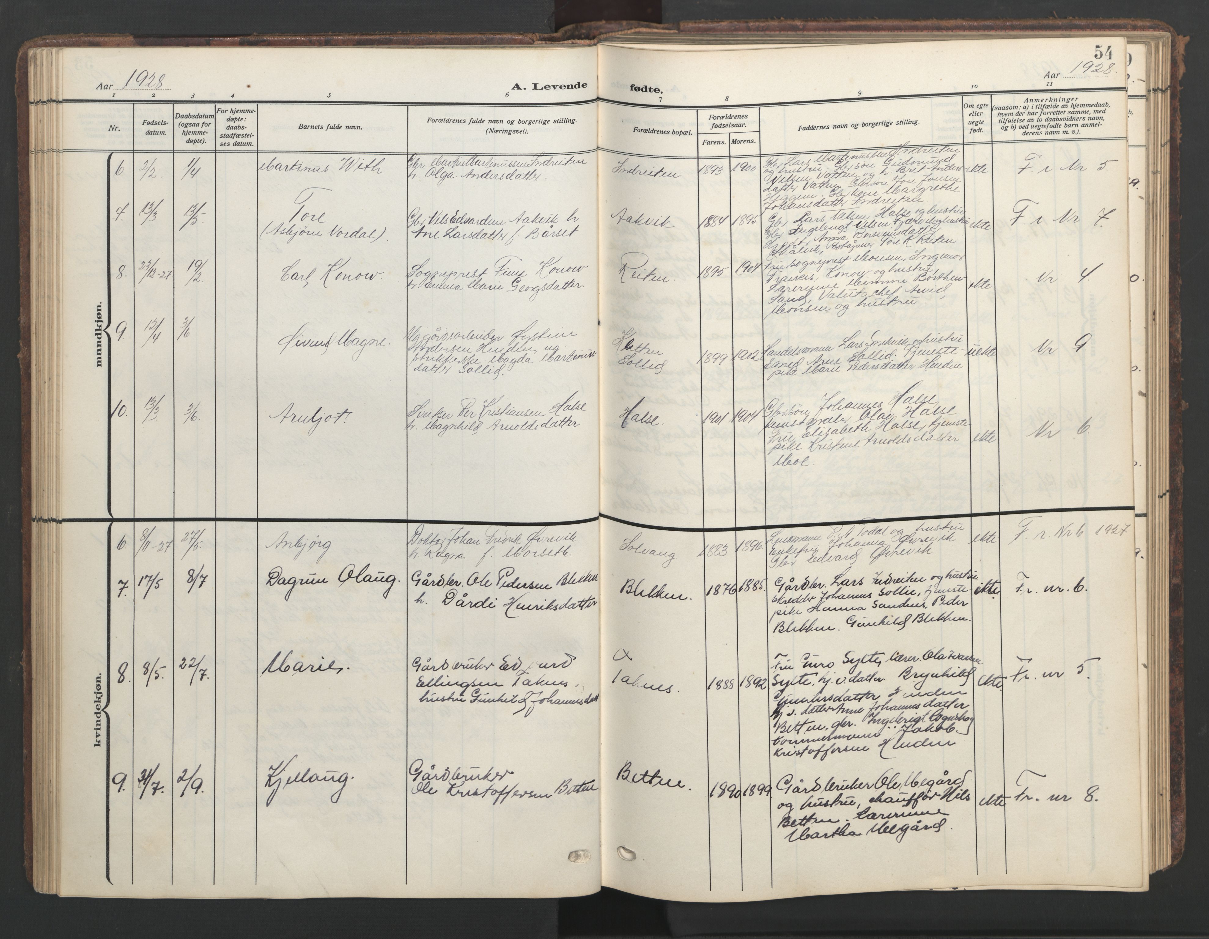 Ministerialprotokoller, klokkerbøker og fødselsregistre - Møre og Romsdal, SAT/A-1454/576/L0891: Klokkerbok nr. 576C02, 1909-1946, s. 54