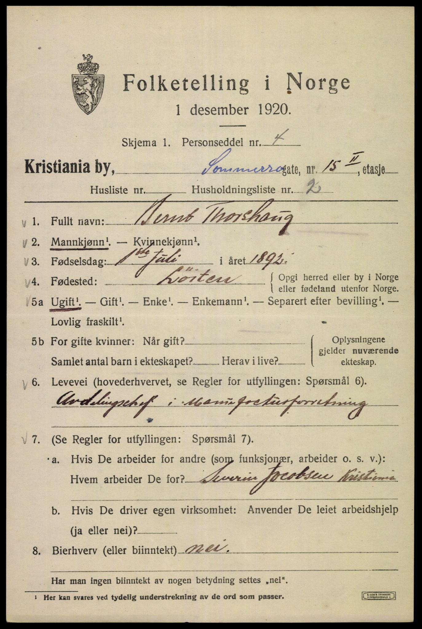 SAO, Folketelling 1920 for 0301 Kristiania kjøpstad, 1920, s. 528057