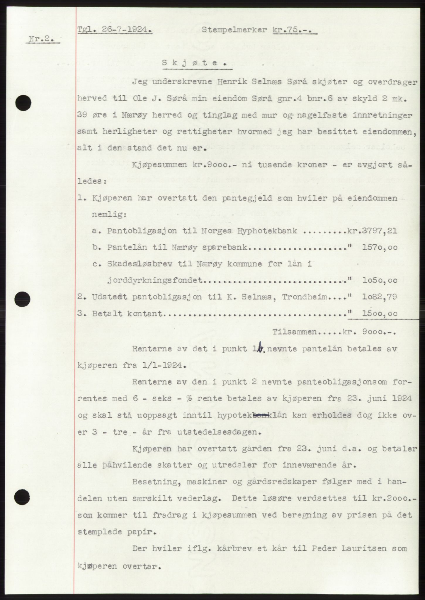 Namdal sorenskriveri, SAT/A-4133/1/2/2C: Pantebok nr. -, 1922-1925, Tingl.dato: 26.07.1924