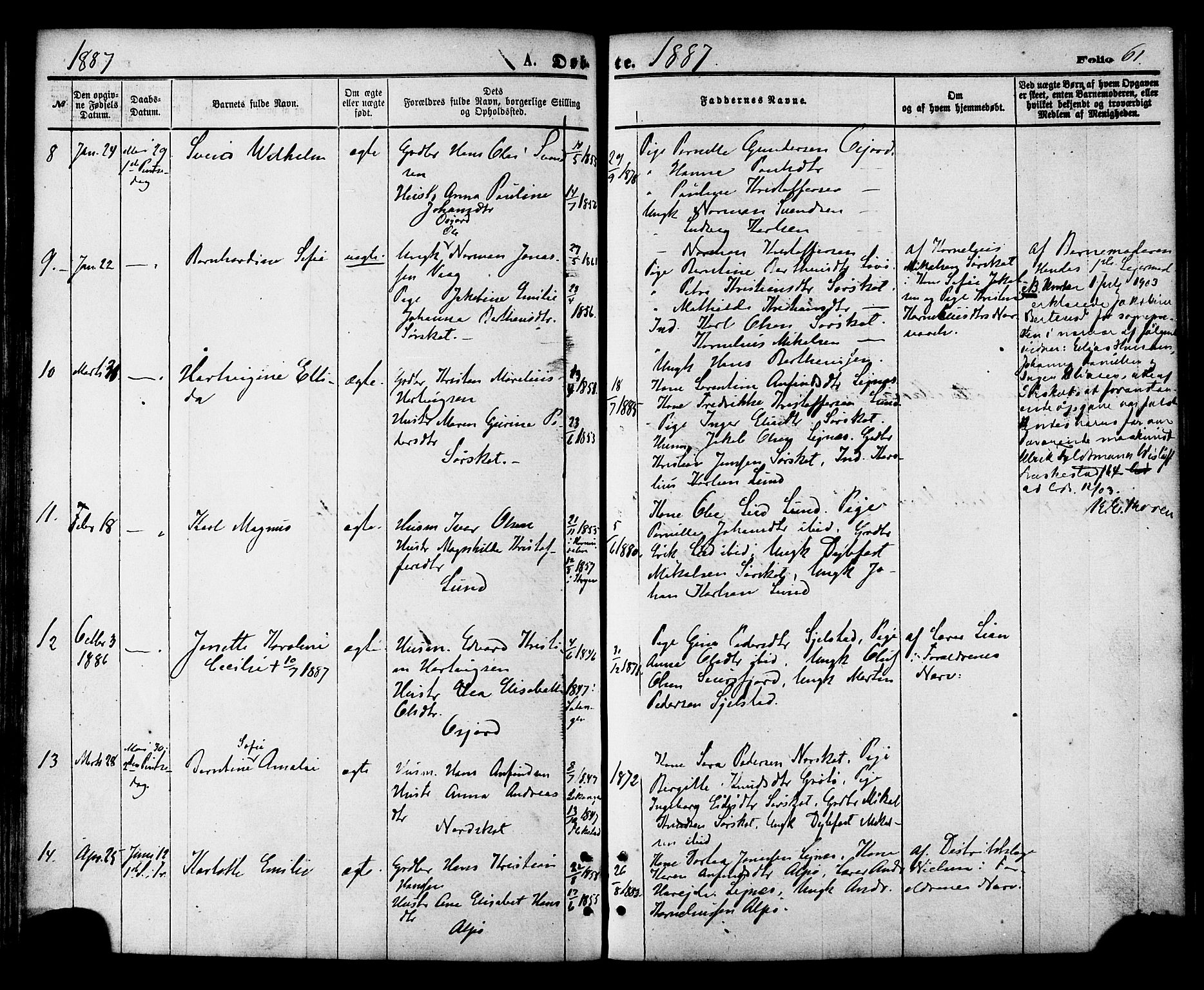 Ministerialprotokoller, klokkerbøker og fødselsregistre - Nordland, AV/SAT-A-1459/857/L0821: Ministerialbok nr. 857A01, 1875-1889, s. 61