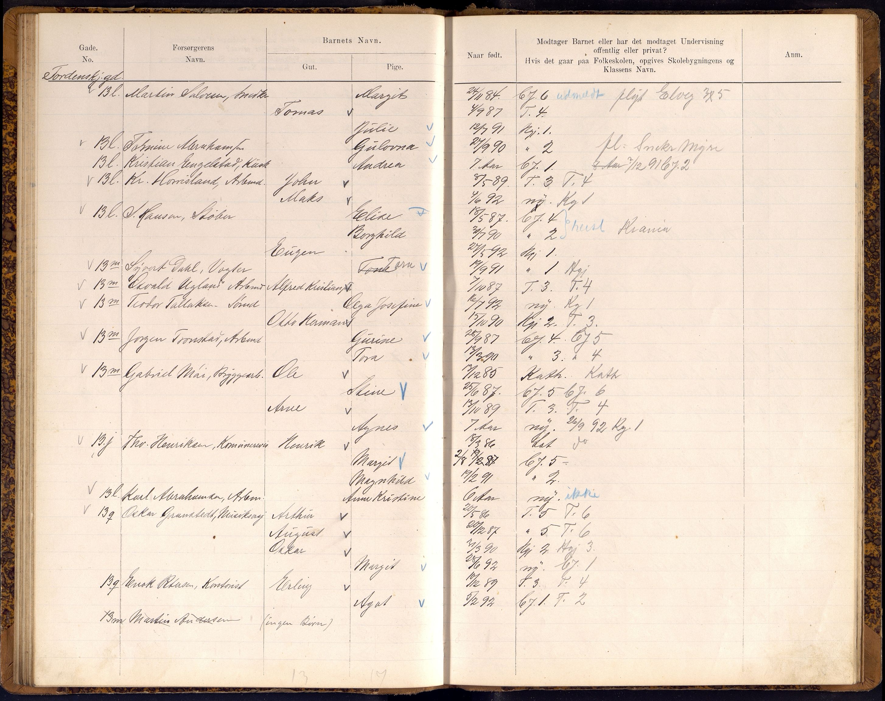 Kristiansand By - Skolekommisjonen/ -Styret, ARKSOR/1001KG510/J/Jb/L0009: Barnetelling, 1899